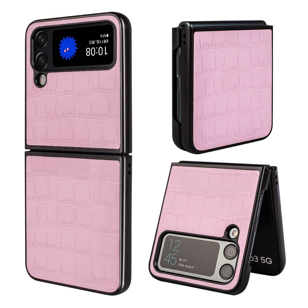 Für Samsung Galaxy Z Flip4 Design Crocodile Texture Pink Hülle Schutz Hart Cover Handy Tasche Muster Etuis Case Cover Neu