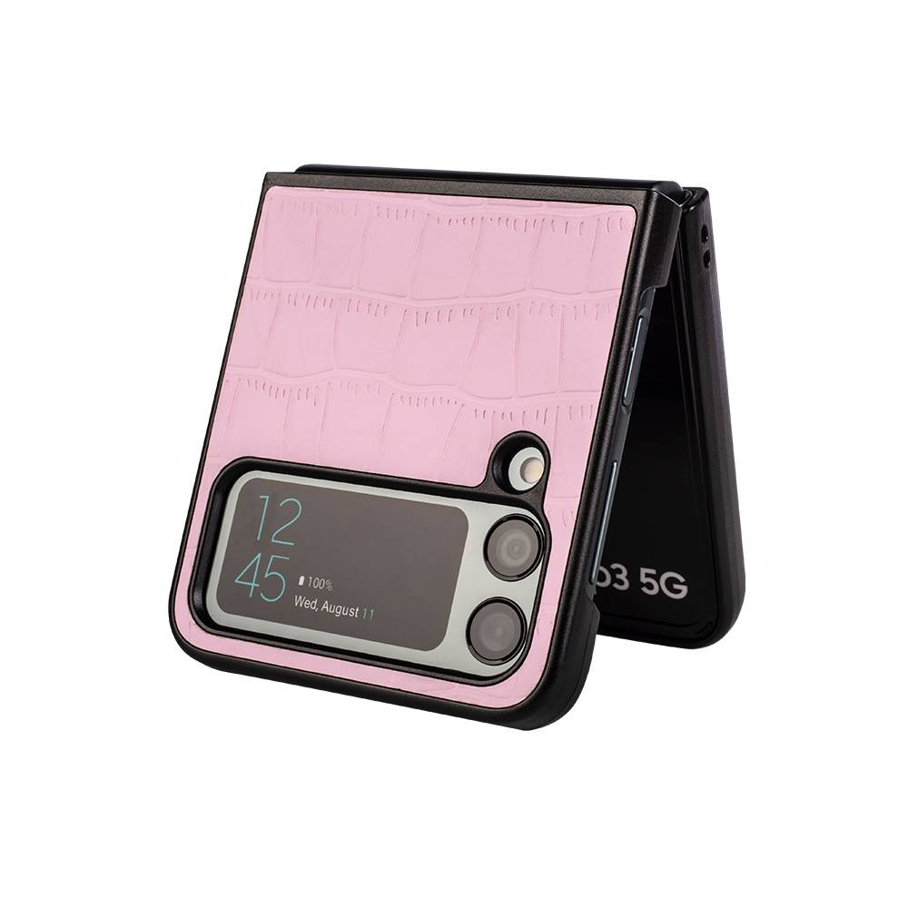 Für Samsung Galaxy Z Flip4 Design Crocodile Texture Pink Hülle Schutz Hart Cover Handy Tasche Muster Etuis Case Cover Neu