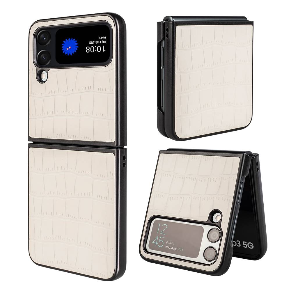 Für Samsung Galaxy Z Flip4 Design Crocodile Texture Weiß Hülle Schutz Hart Cover Handy Tasche Muster Etuis Case Cover Neu