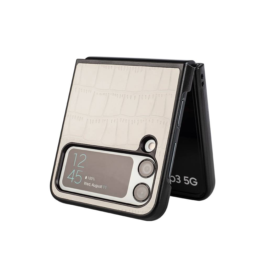 Für Samsung Galaxy Z Flip4 Design Crocodile Texture Weiß Hülle Schutz Hart Cover Handy Tasche Muster Etuis Case Cover Neu