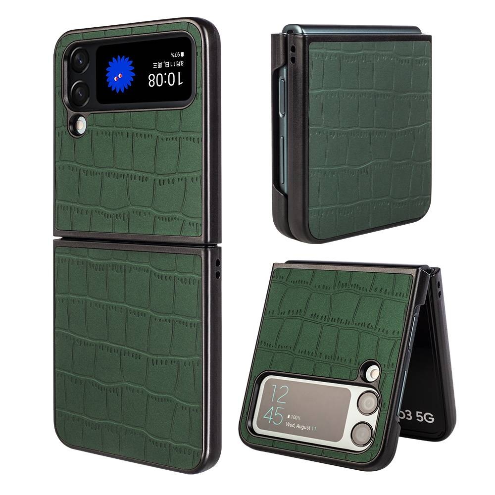 Für Samsung Galaxy Z Flip4 Design Crocodile Texture Grün Hülle Schutz Hart Cover Handy Tasche Muster Etuis Case Cover Neu