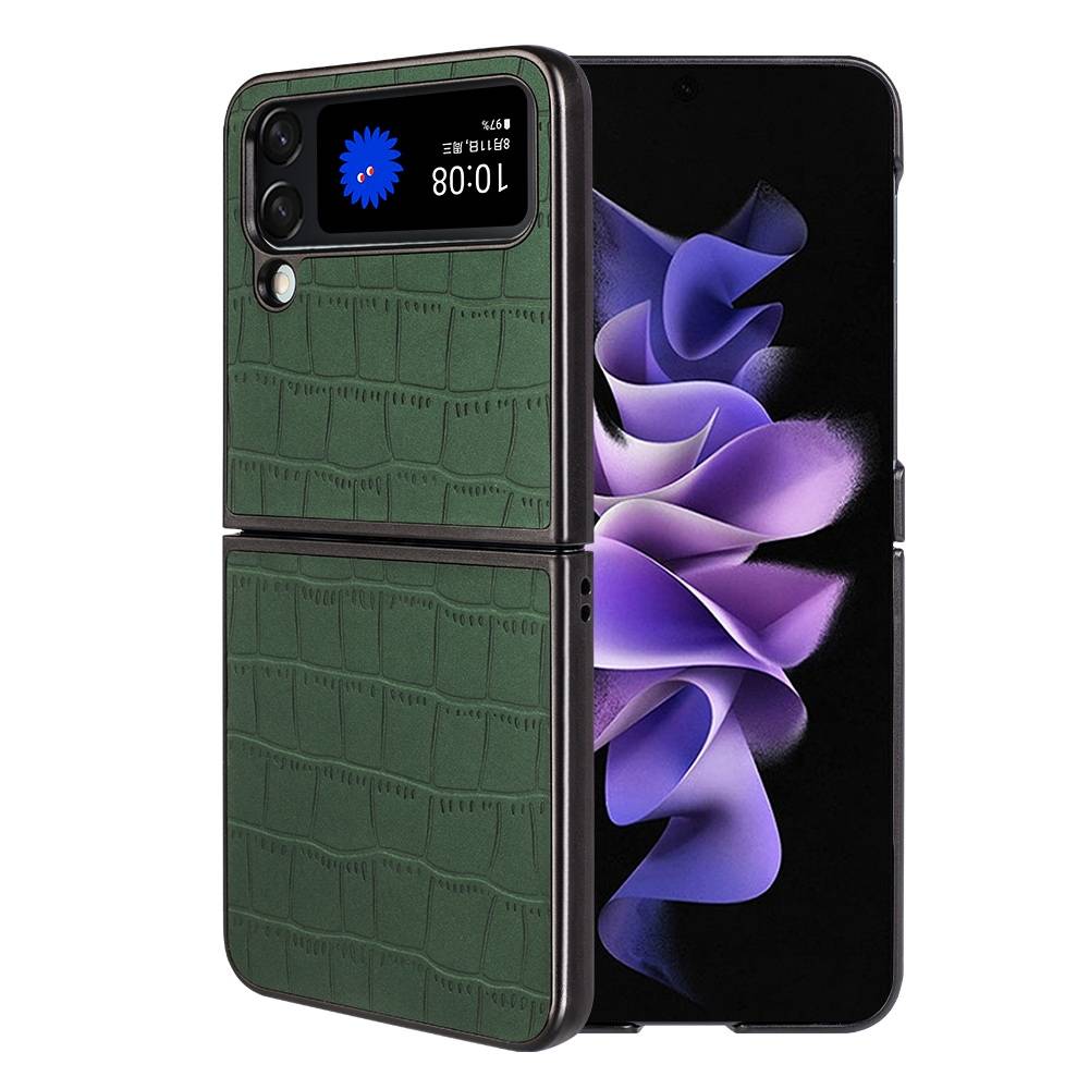 Für Samsung Galaxy Z Flip4 Design Crocodile Texture Grün Hülle Schutz Hart Cover Handy Tasche Muster Etuis Case Cover Neu