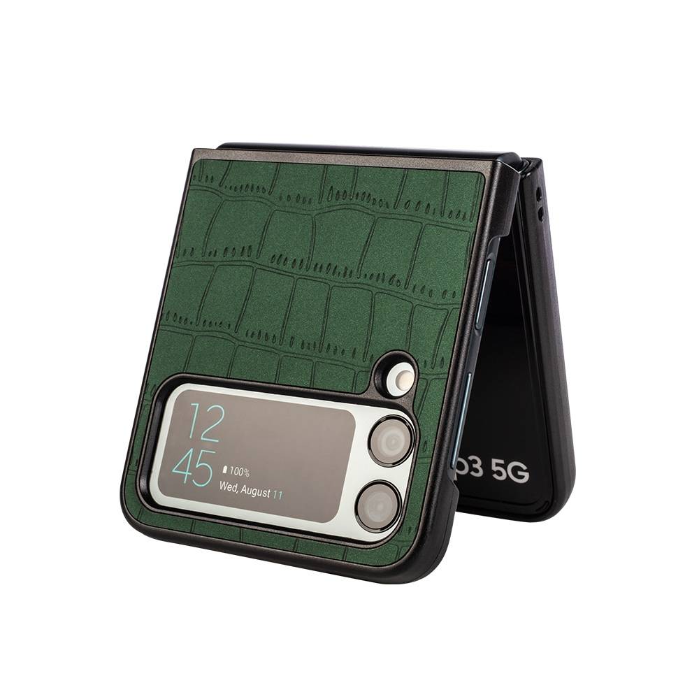 Für Samsung Galaxy Z Flip4 Design Crocodile Texture Grün Hülle Schutz Hart Cover Handy Tasche Muster Etuis Case Cover Neu