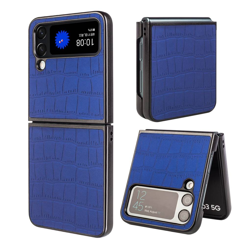 Für Samsung Galaxy Z Flip4 Design Crocodile Texture Blau Hülle Schutz Hart Cover Handy Tasche Muster Etuis Case Cover Neu