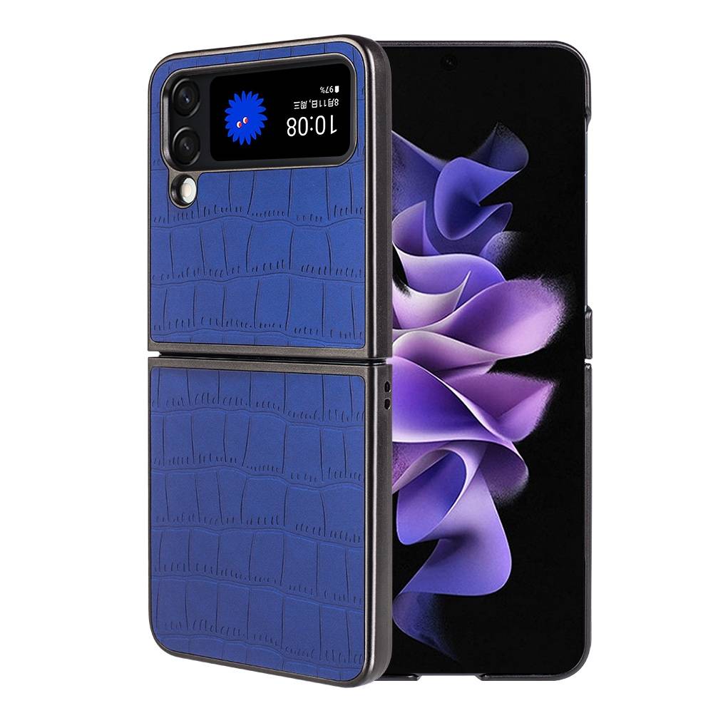 Für Samsung Galaxy Z Flip4 Design Crocodile Texture Blau Hülle Schutz Hart Cover Handy Tasche Muster Etuis Case Cover Neu