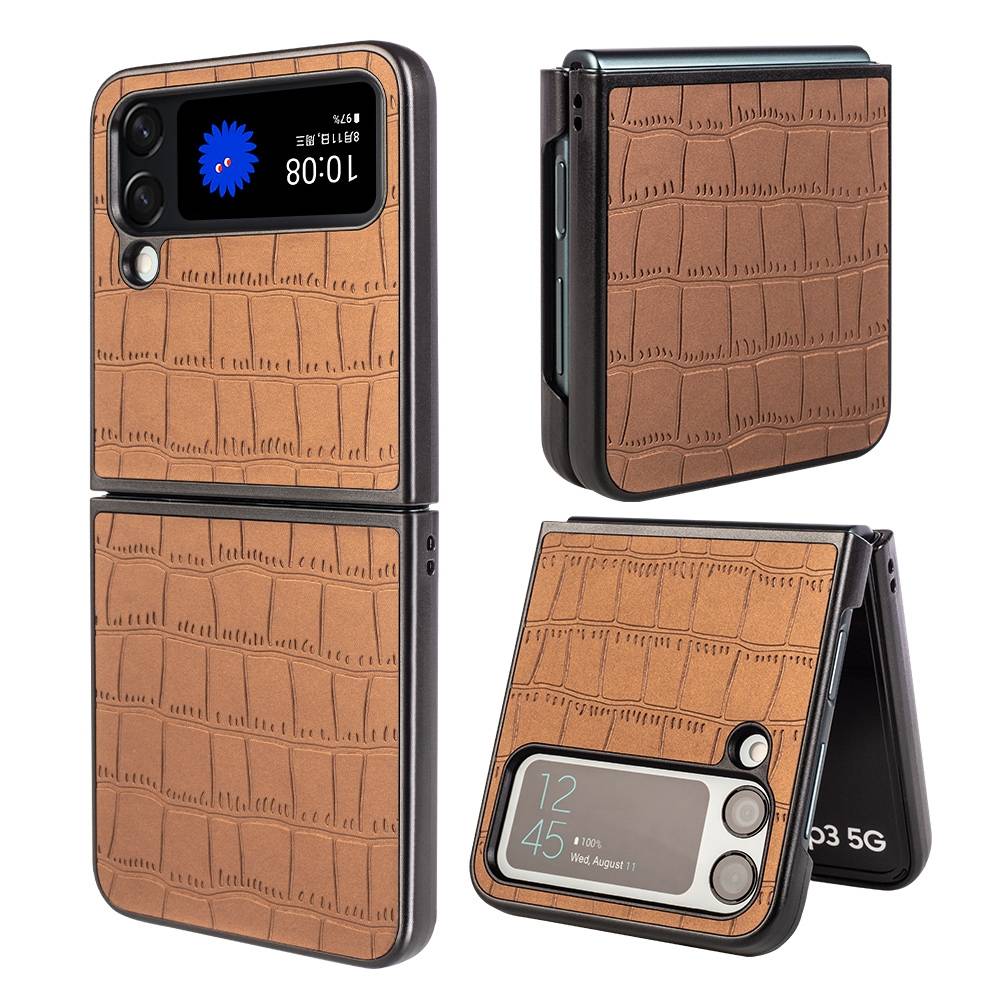 Für Samsung Galaxy Z Flip4 Design Crocodile Texture Braun Hülle Schutz Hart Cover Handy Tasche Muster Etuis Case Cover Neu
