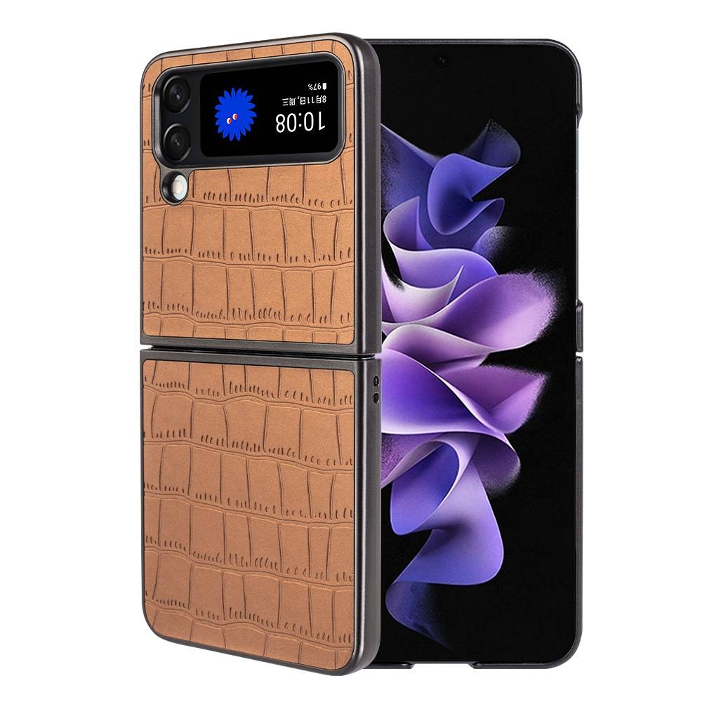 Für Samsung Galaxy Z Flip4 Design Crocodile Texture Braun Hülle Schutz Hart Cover Handy Tasche Muster Etuis Case Cover Neu