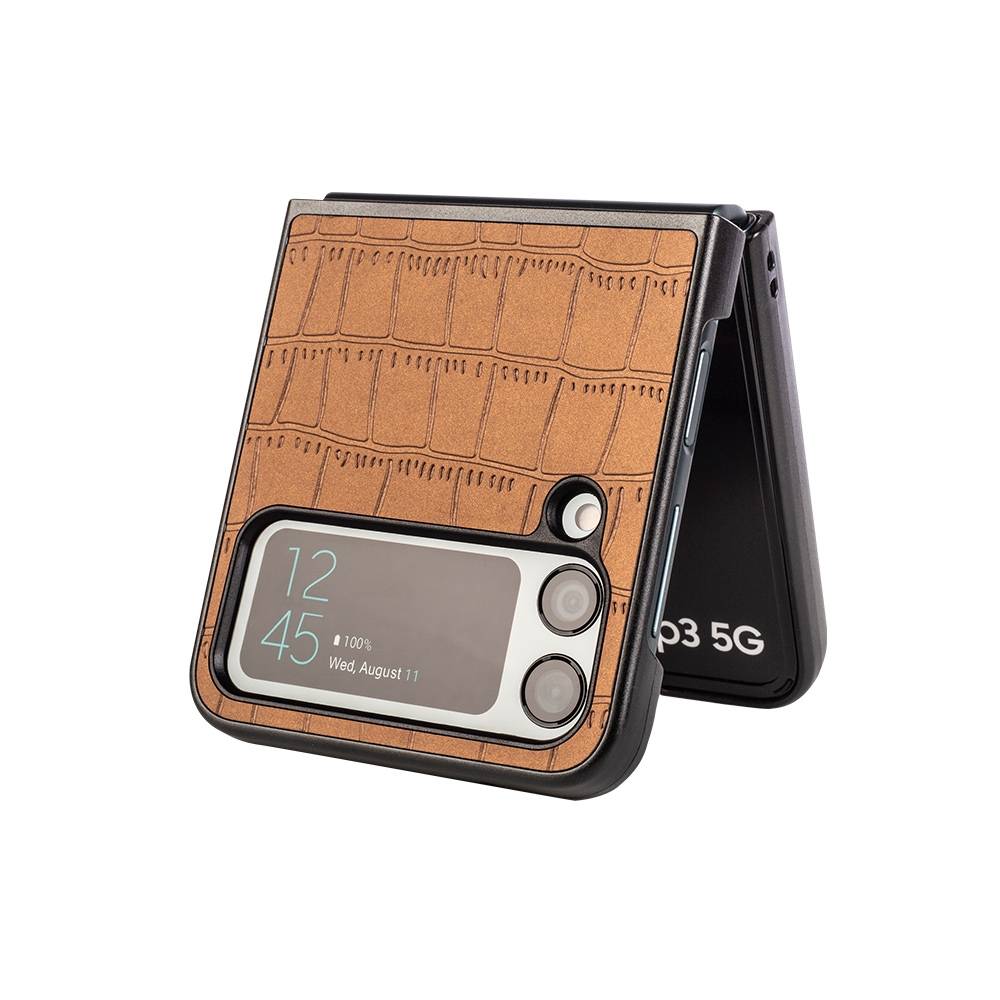 Für Samsung Galaxy Z Flip4 Design Crocodile Texture Braun Hülle Schutz Hart Cover Handy Tasche Muster Etuis Case Cover Neu
