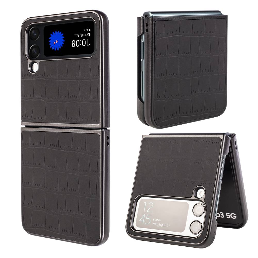 Für Samsung Galaxy Z Flip4 Design Crocodile Texture Schwarz Hülle Schutz Hart Cover Handy Tasche Muster Etuis Case Cover Neu