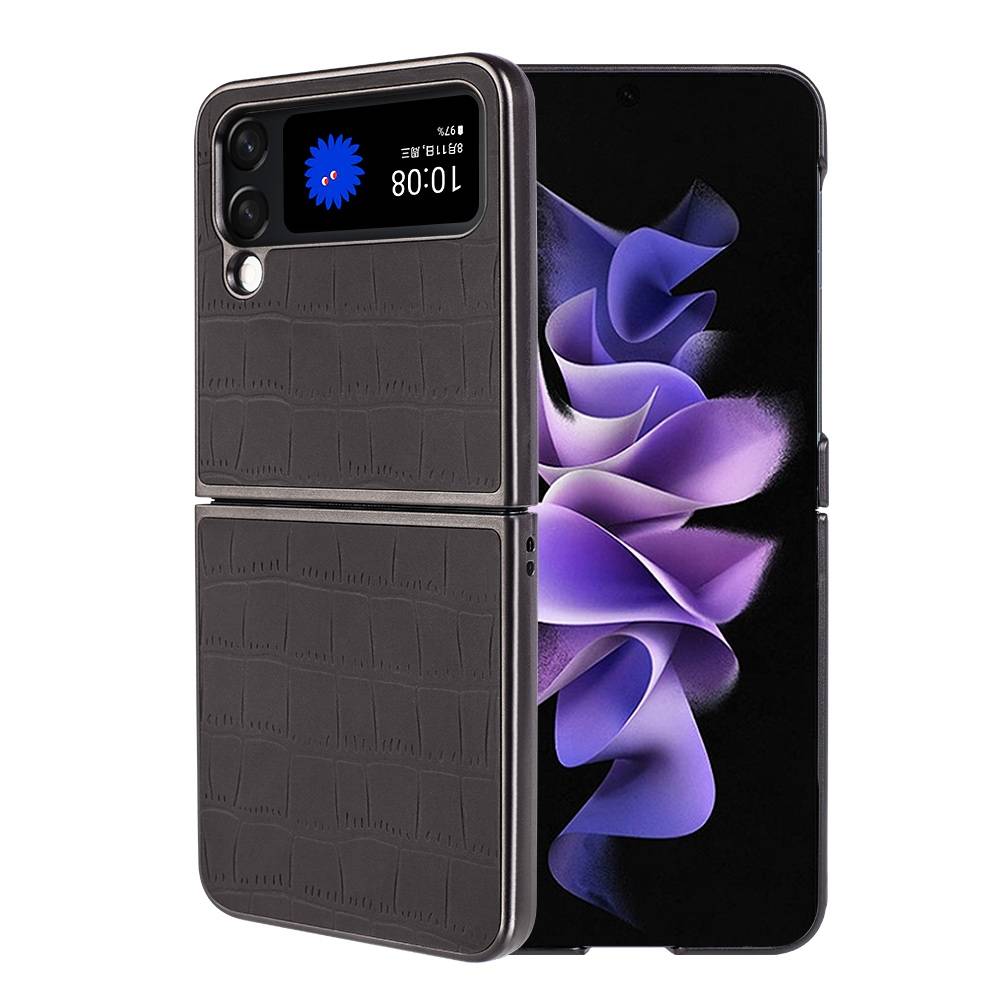 Für Samsung Galaxy Z Flip4 Design Crocodile Texture Schwarz Hülle Schutz Hart Cover Handy Tasche Muster Etuis Case Cover Neu