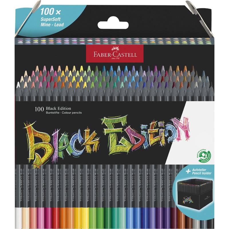 FABER-CASTELL Dreikant-Buntstifte Black Edition, 100er Etui