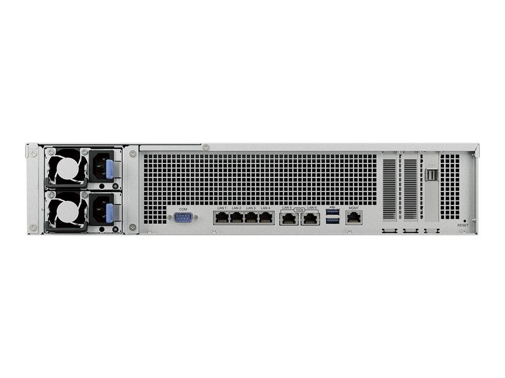 Rückansicht eines Rack-Server mit zwei Hot-Swap-Netzteilen, Kühlüftern, VGA-Anschluss, Netzwerkanschlüssen, USB-Anschlüssen und Erweiterungssteckplätzen.