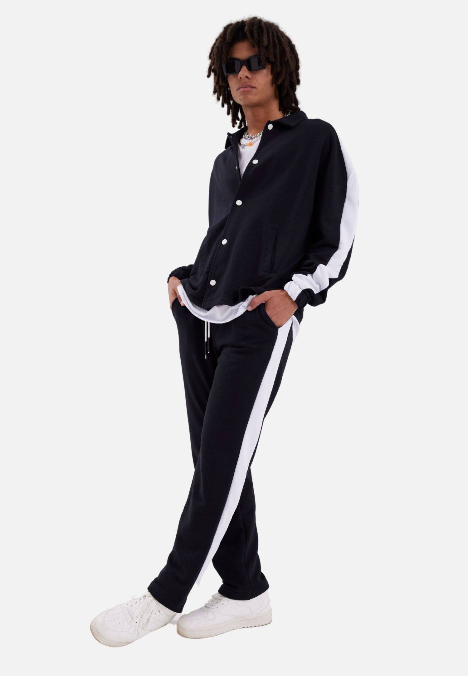 Jogginganzug Set Stripe mit Streifen Jacke Hose S Schwarz