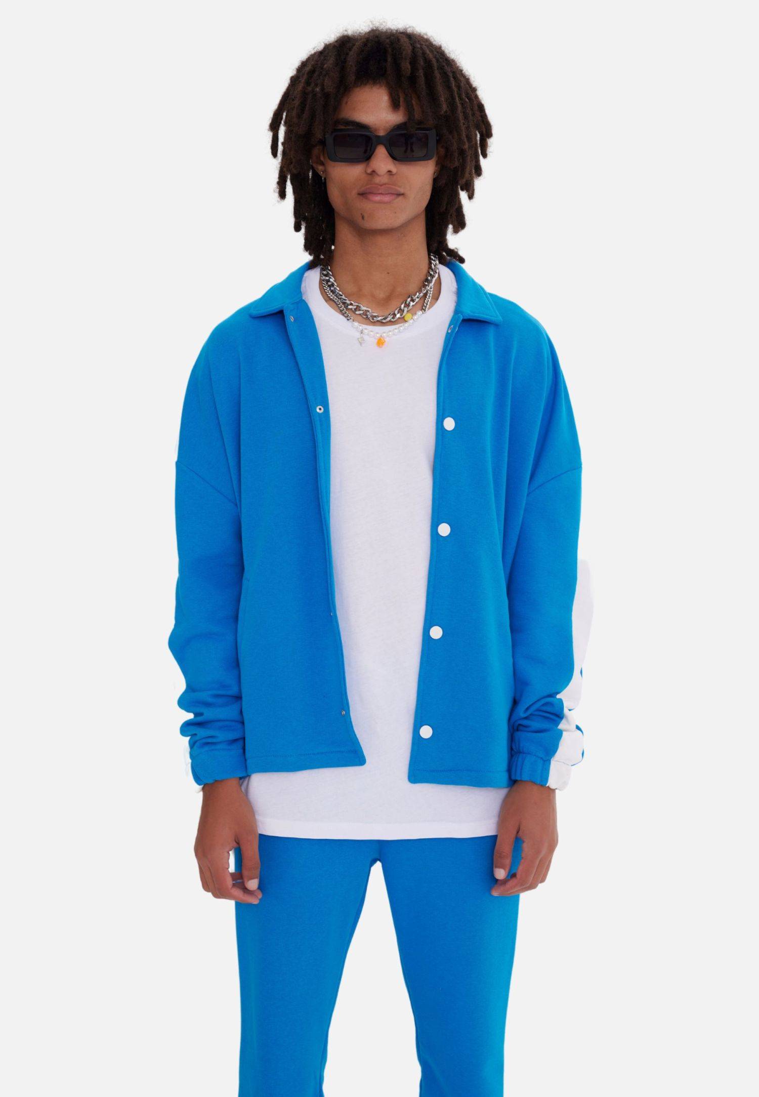 Jogginganzug Set Stripe mit Streifen Jacke Hose M Blau