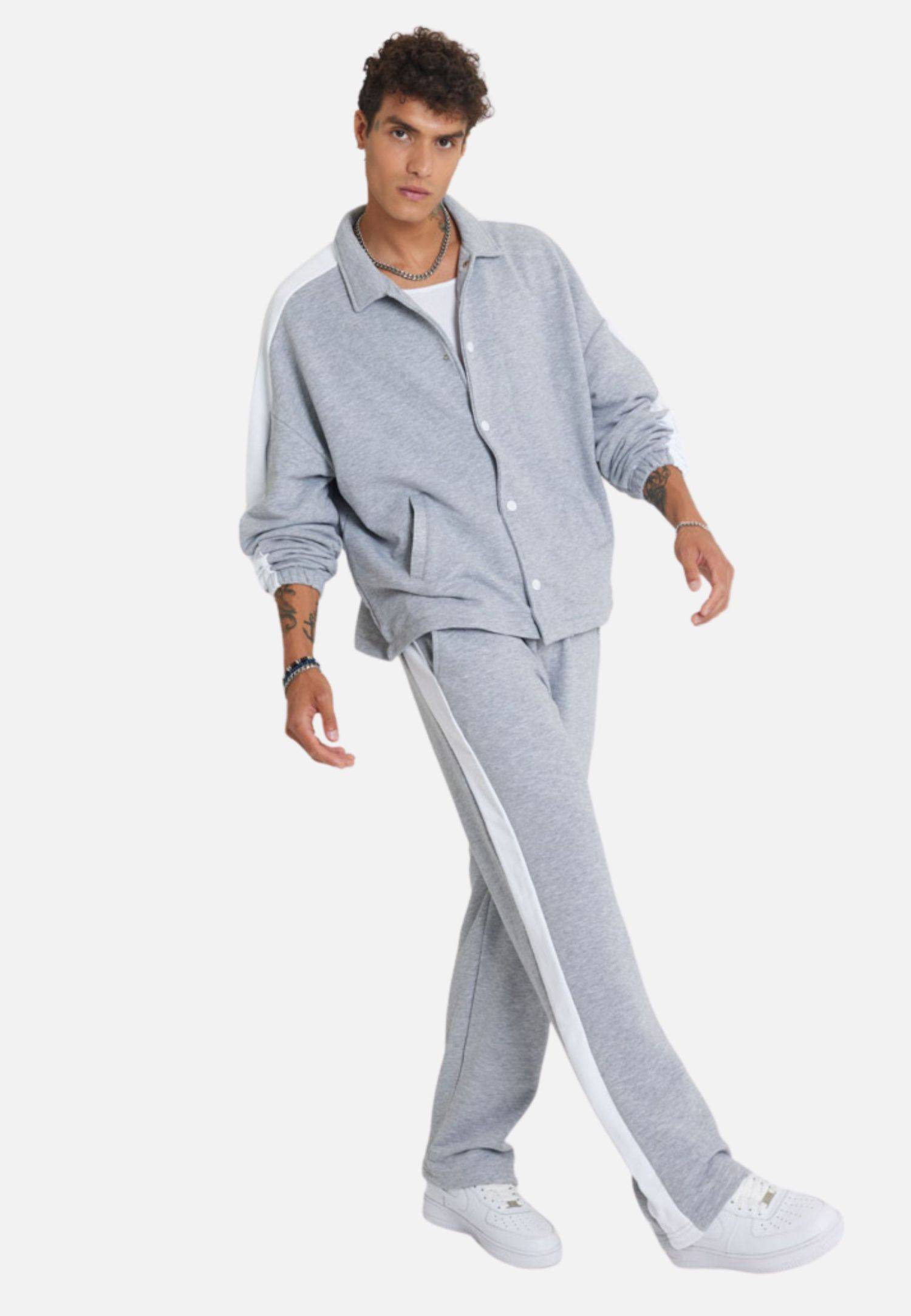 Jogginganzug Set Stripe mit Streifen Jacke Hose M Grau