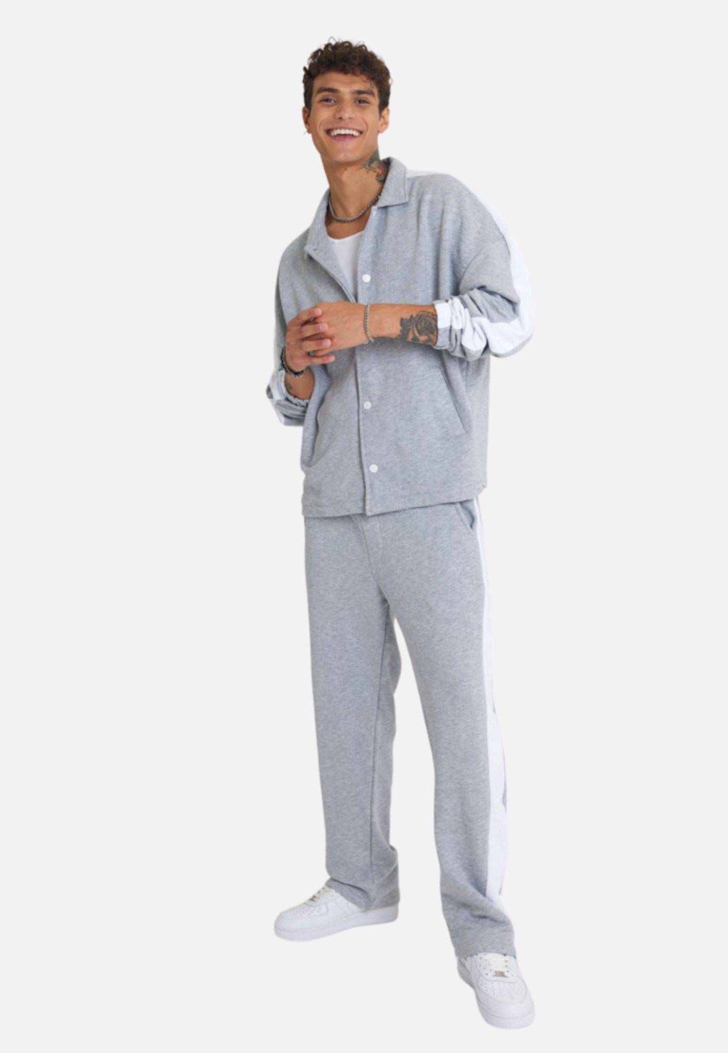 Jogginganzug Set Stripe mit Streifen Jacke Hose M Grau