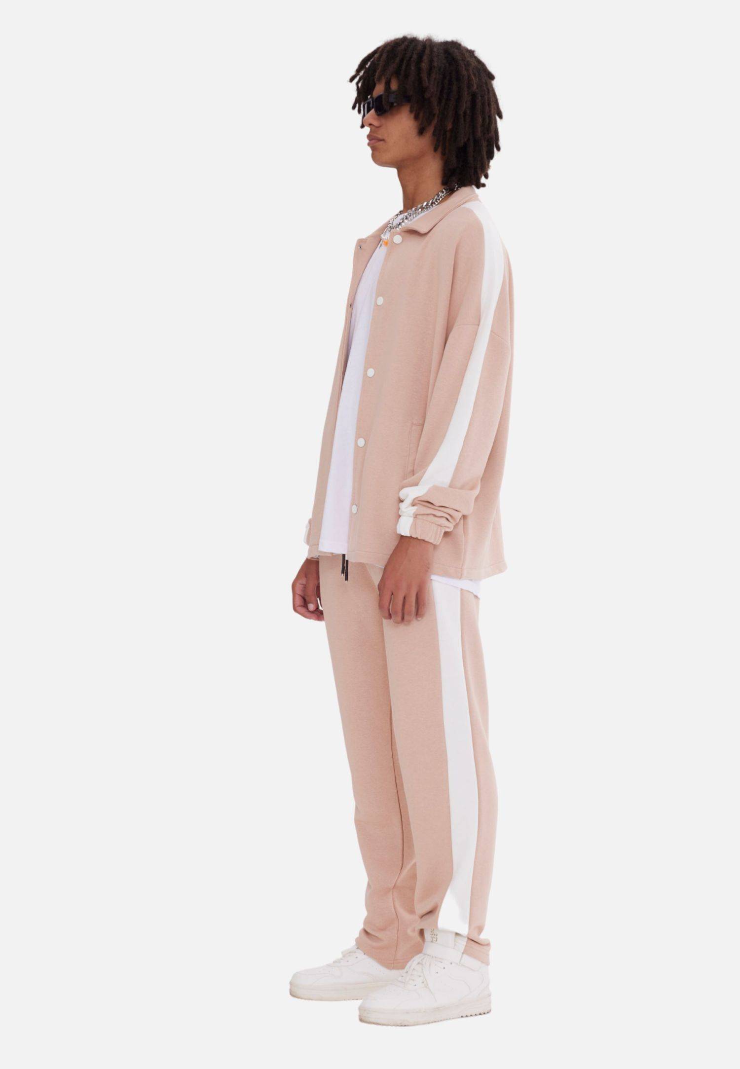 Jogginganzug Set Stripe mit Streifen Jacke Hose L Beige