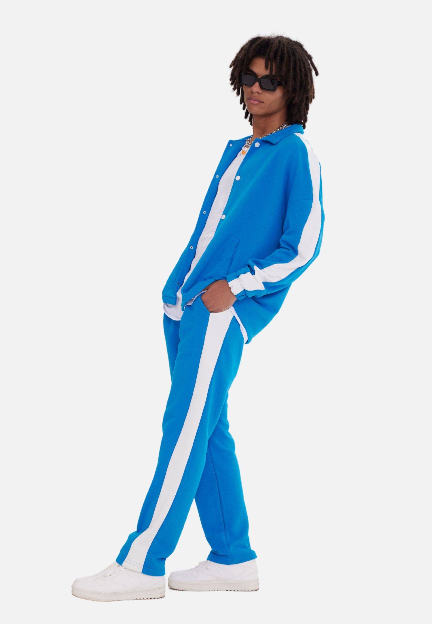 Jogginganzug Set Stripe mit Streifen Jacke Hose XL Blau