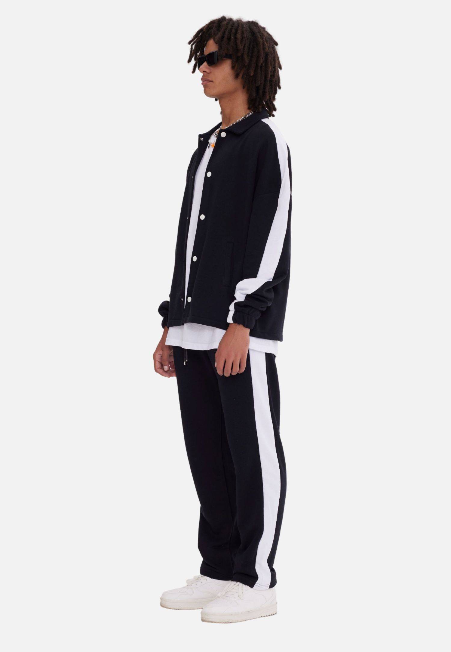 Jogginganzug Set Stripe mit Streifen Jacke Hose XL Schwarz