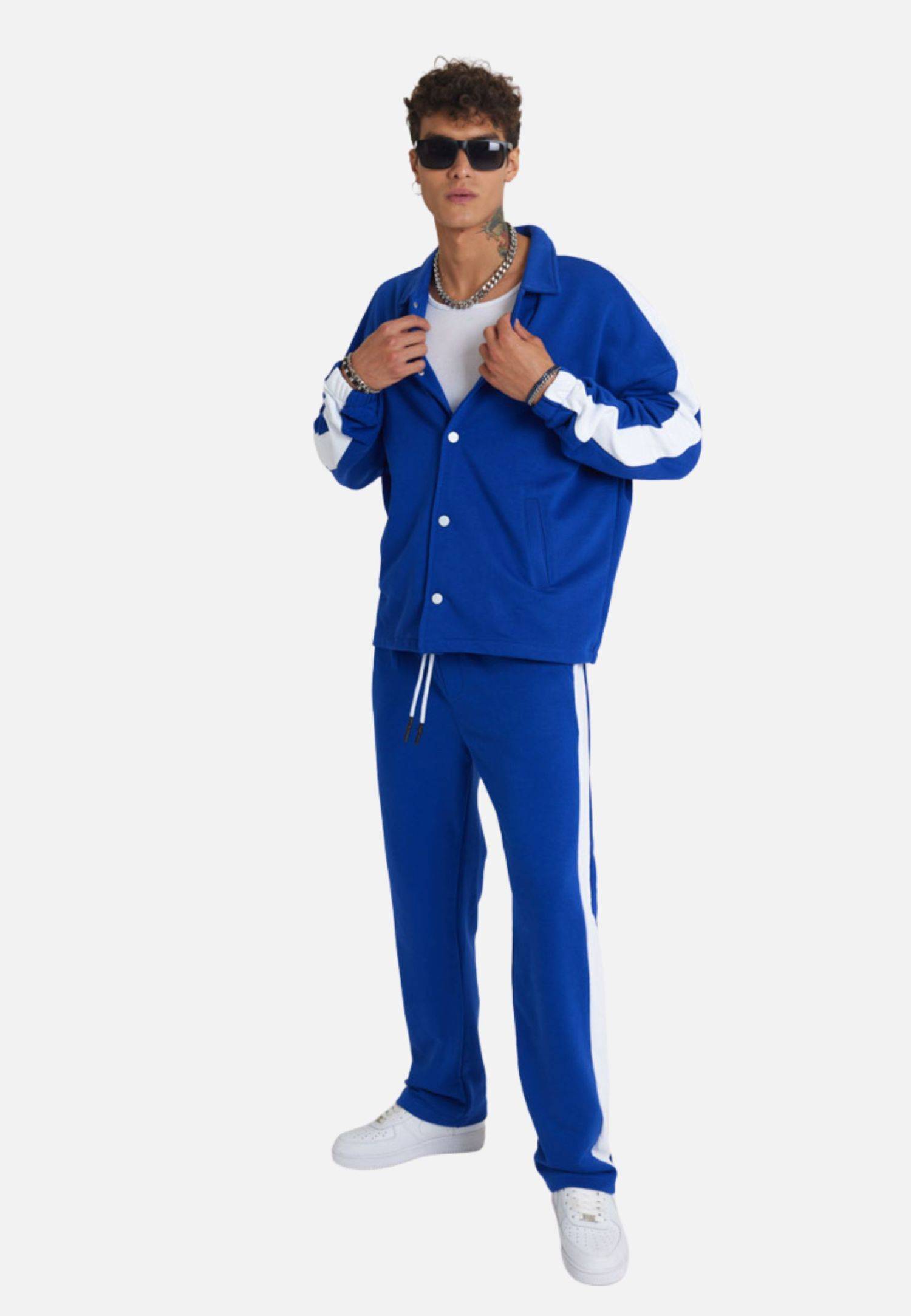 Jogginganzug Set Stripe mit Streifen Jacke Hose S Dunkelblau