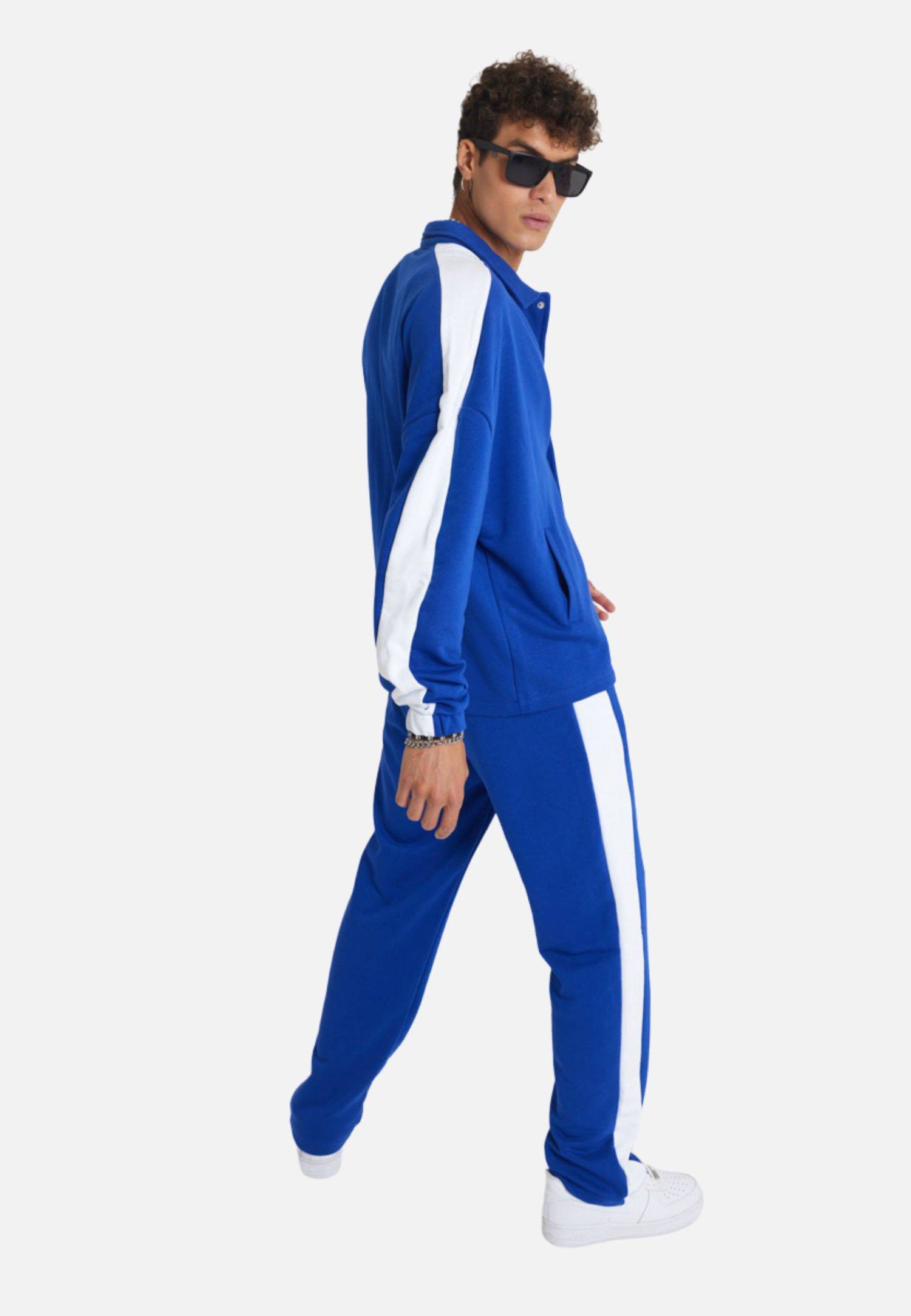 Jogginganzug Set Stripe mit Streifen Jacke Hose M Dunkelblau