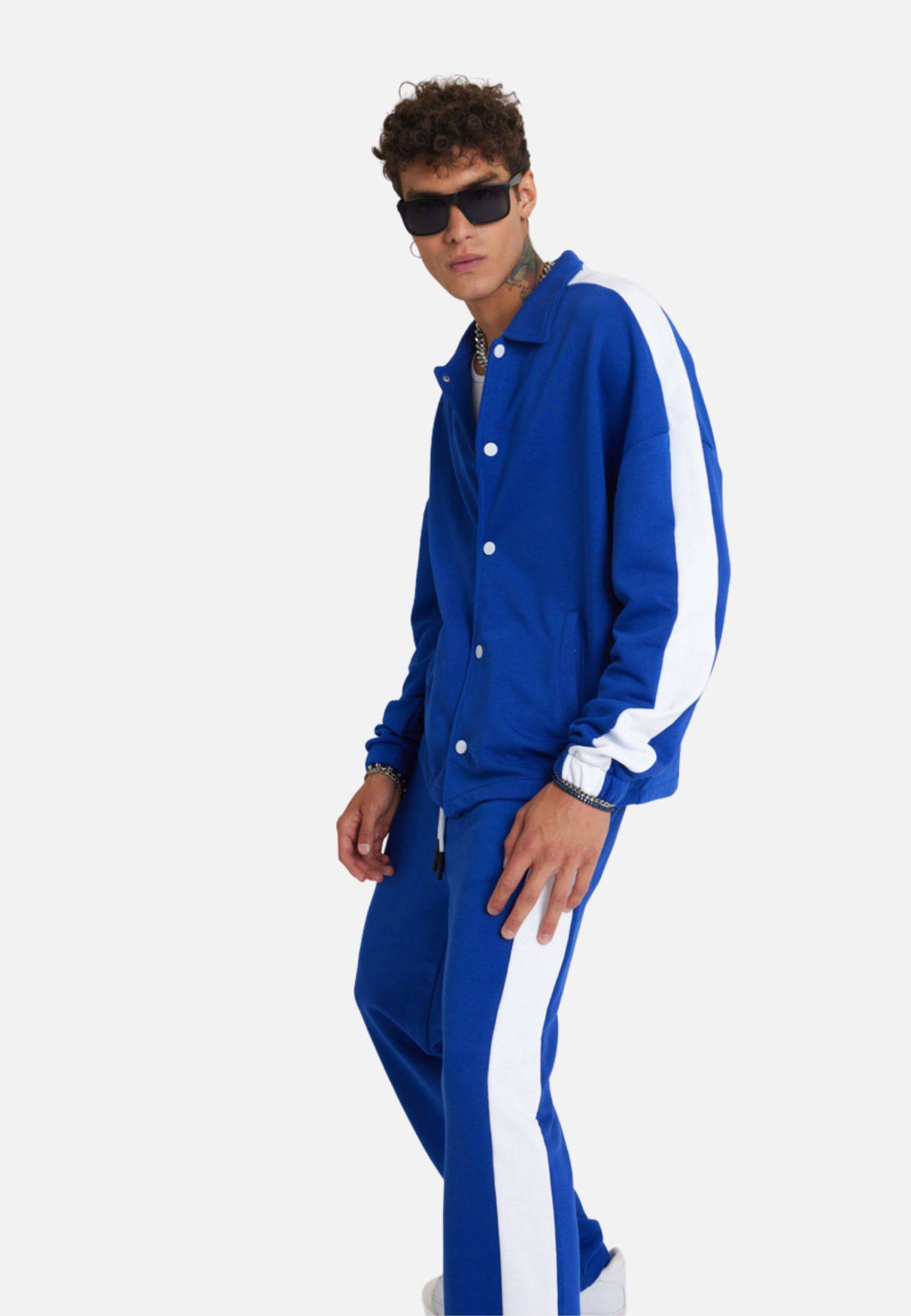 Jogginganzug Set Stripe mit Streifen Jacke Hose M Dunkelblau