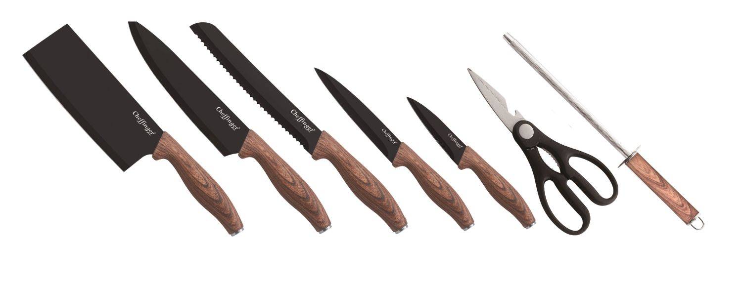 8 tlg. Messerset Kochmesser Messerständer drehbar Messer Messerblock Holz
