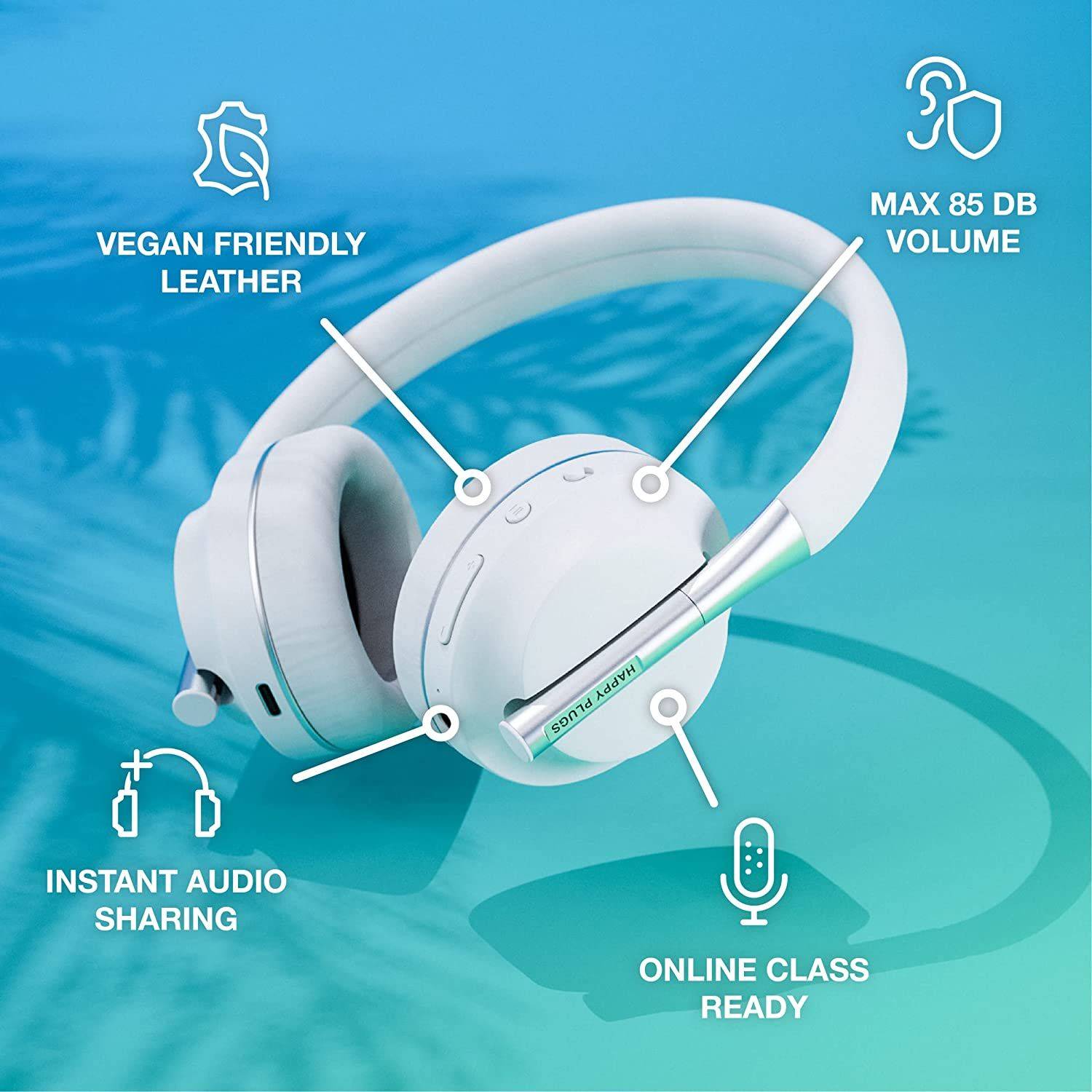 Happy Plugs - Play Wireless Headphones Over-Ear Kopfhörer 85dB Kabellos Bluetooth Kopfhörer Weiß