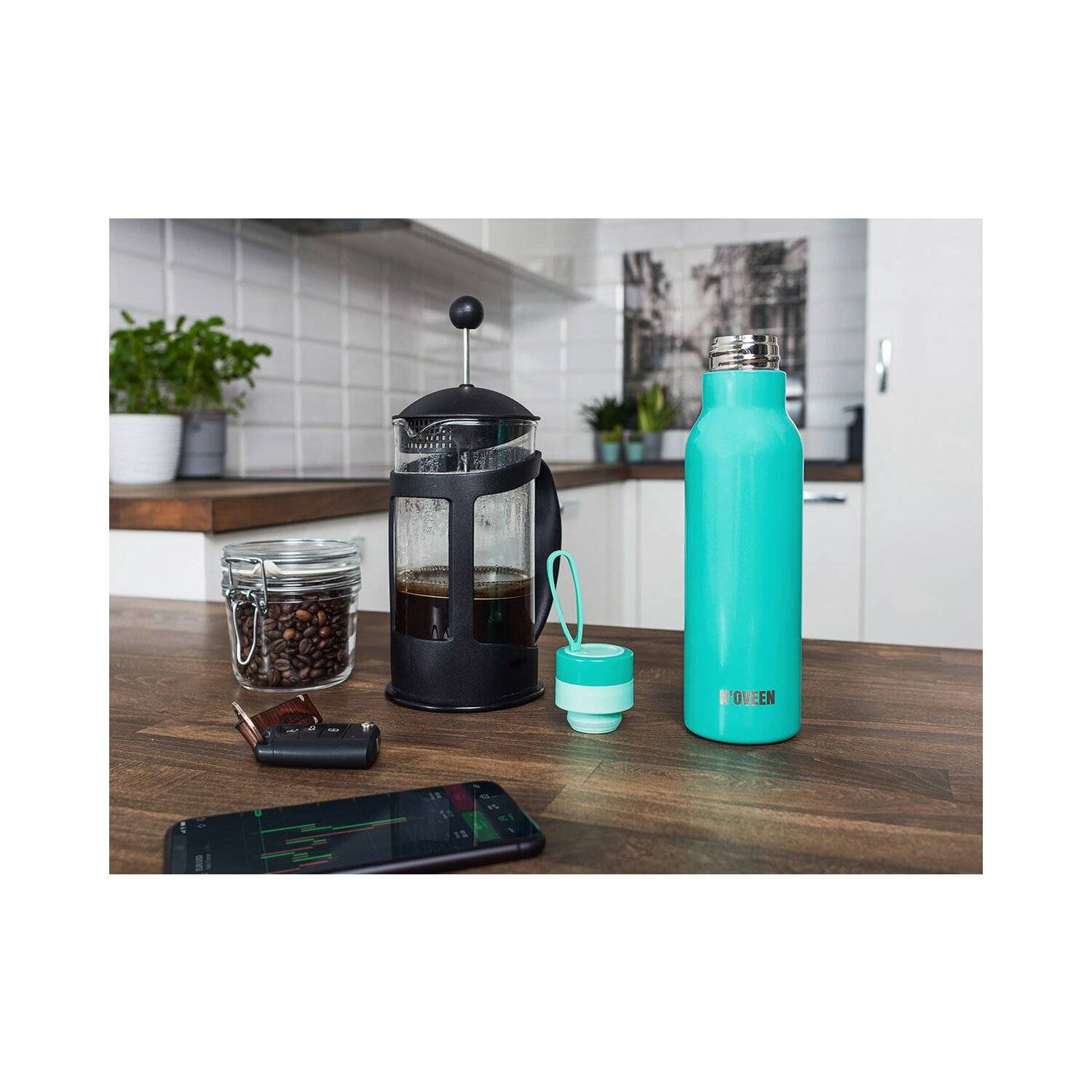 Glänzende Edelstahl Thermoflasche | 500 ml, Grün