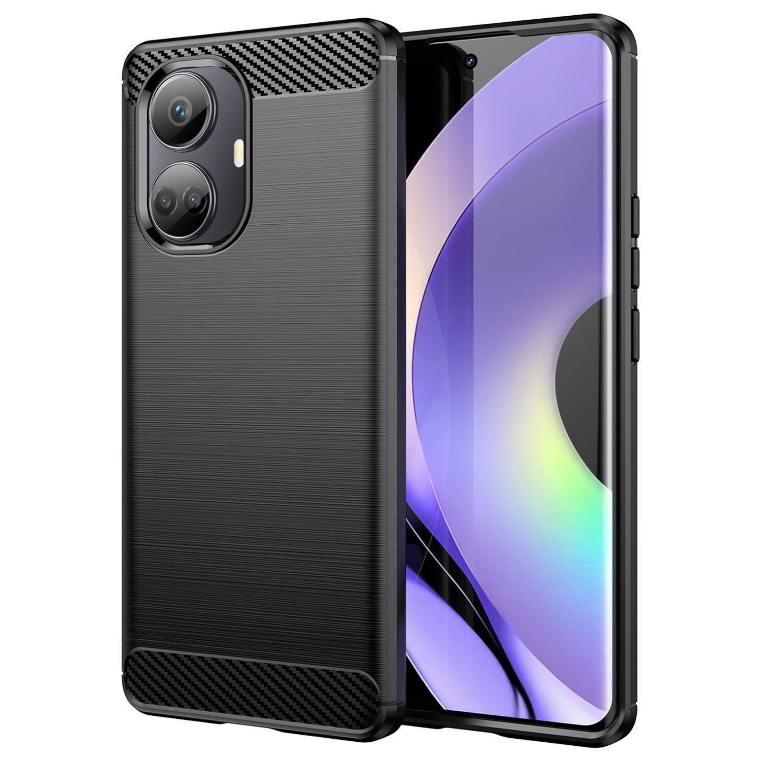 Carbon Case Hülle kompatibel mit Realme 10 Pro Plus flexible Silikon Carbon Hülle schwarz