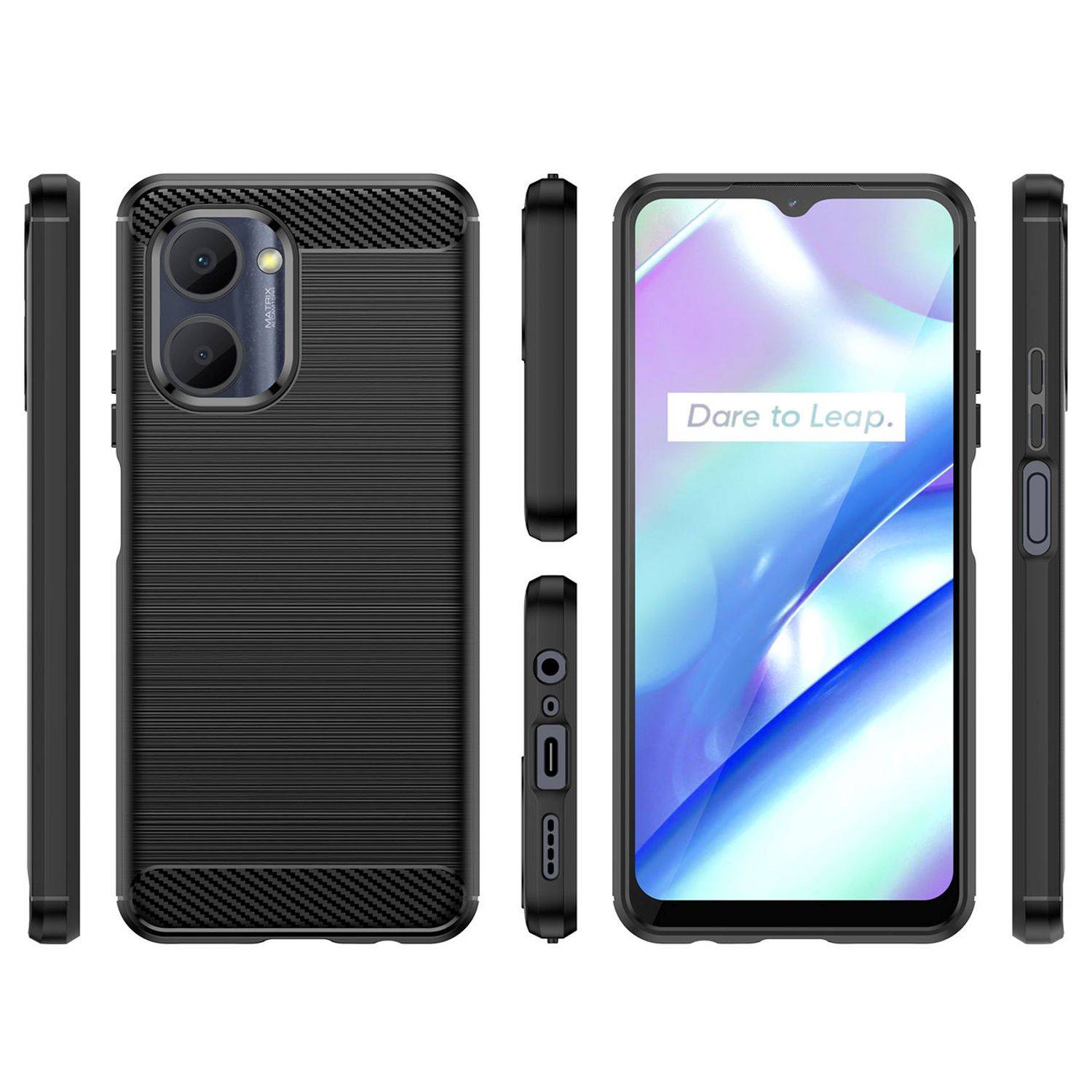 Carbon Case Hülle kompatibel mit Realme C33 flexible Silikon Carbon Hülle schwarz