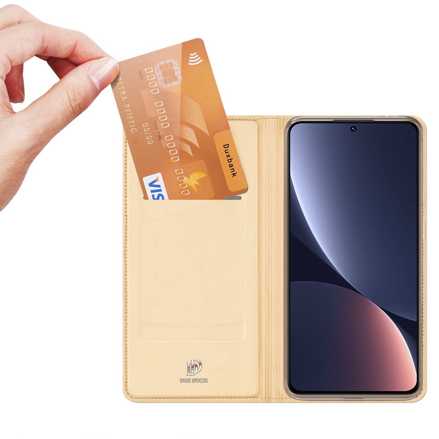 Buch Tasche kompatibel mit Xiaomi 13 Pro Hülle Etui Brieftasche Schutzhülle mit Standfunktion, Kartenfach Gold