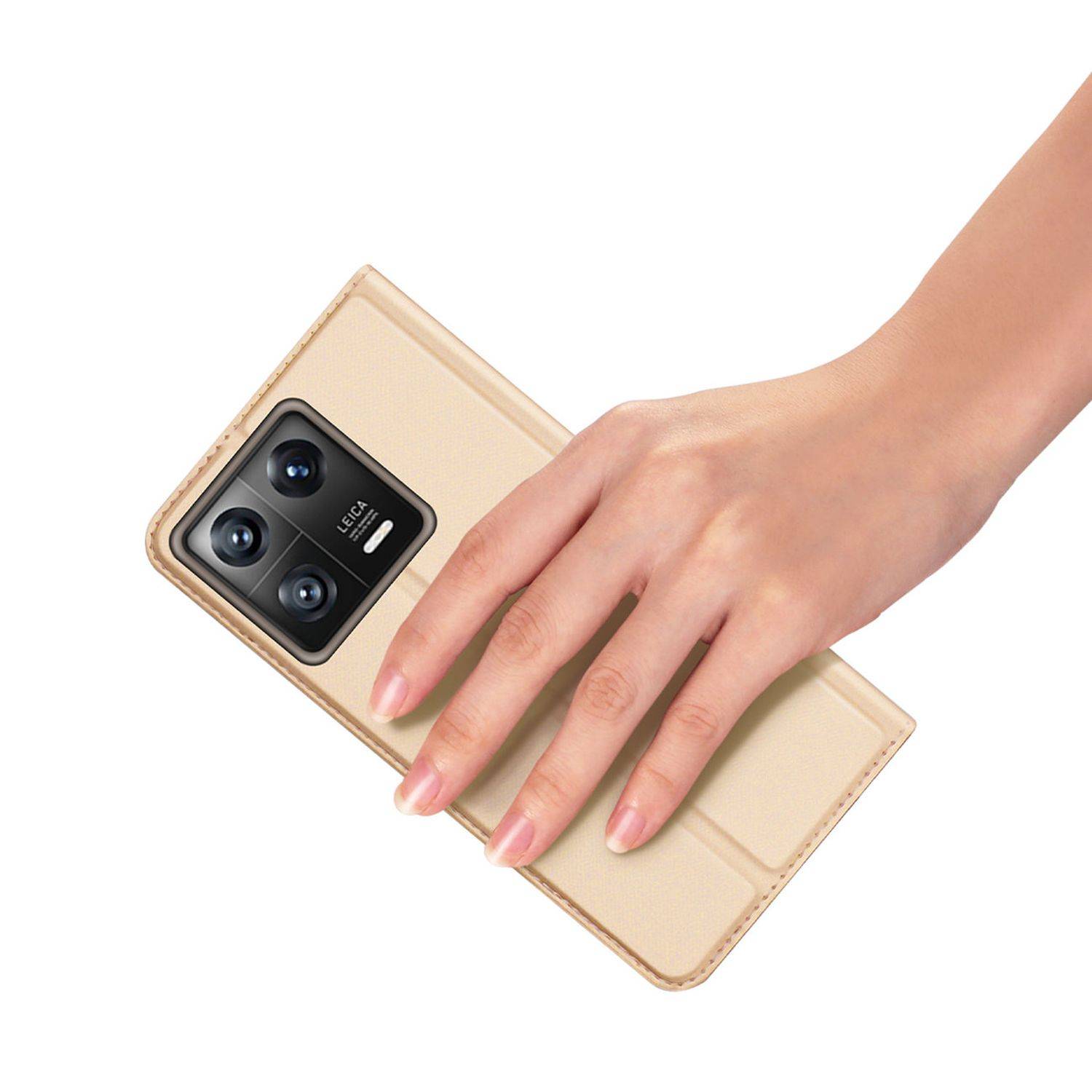 Buch Tasche kompatibel mit Xiaomi 13 Pro Hülle Etui Brieftasche Schutzhülle mit Standfunktion, Kartenfach Gold