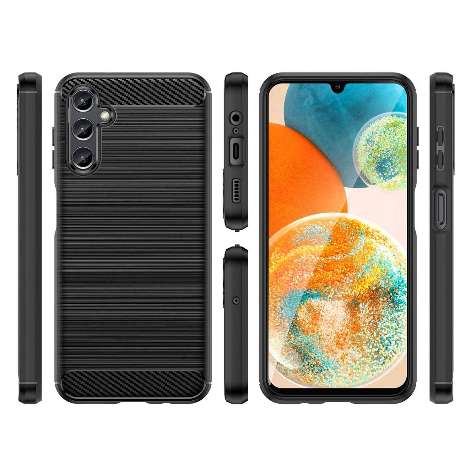 Carbon Case Hülle kompatibel mit Samsung Galaxy A14 5G flexible Silikon Carbon Hülle schwarz