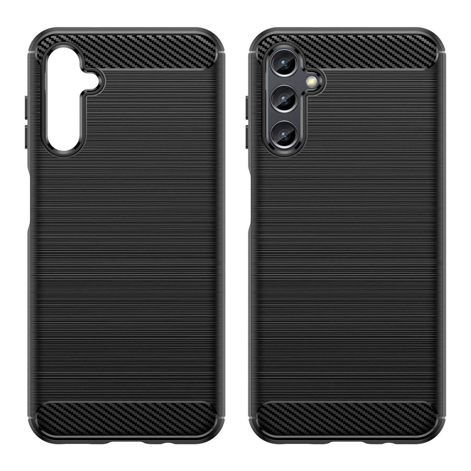 Carbon Case Hülle kompatibel mit Samsung Galaxy A14 5G flexible Silikon Carbon Hülle schwarz