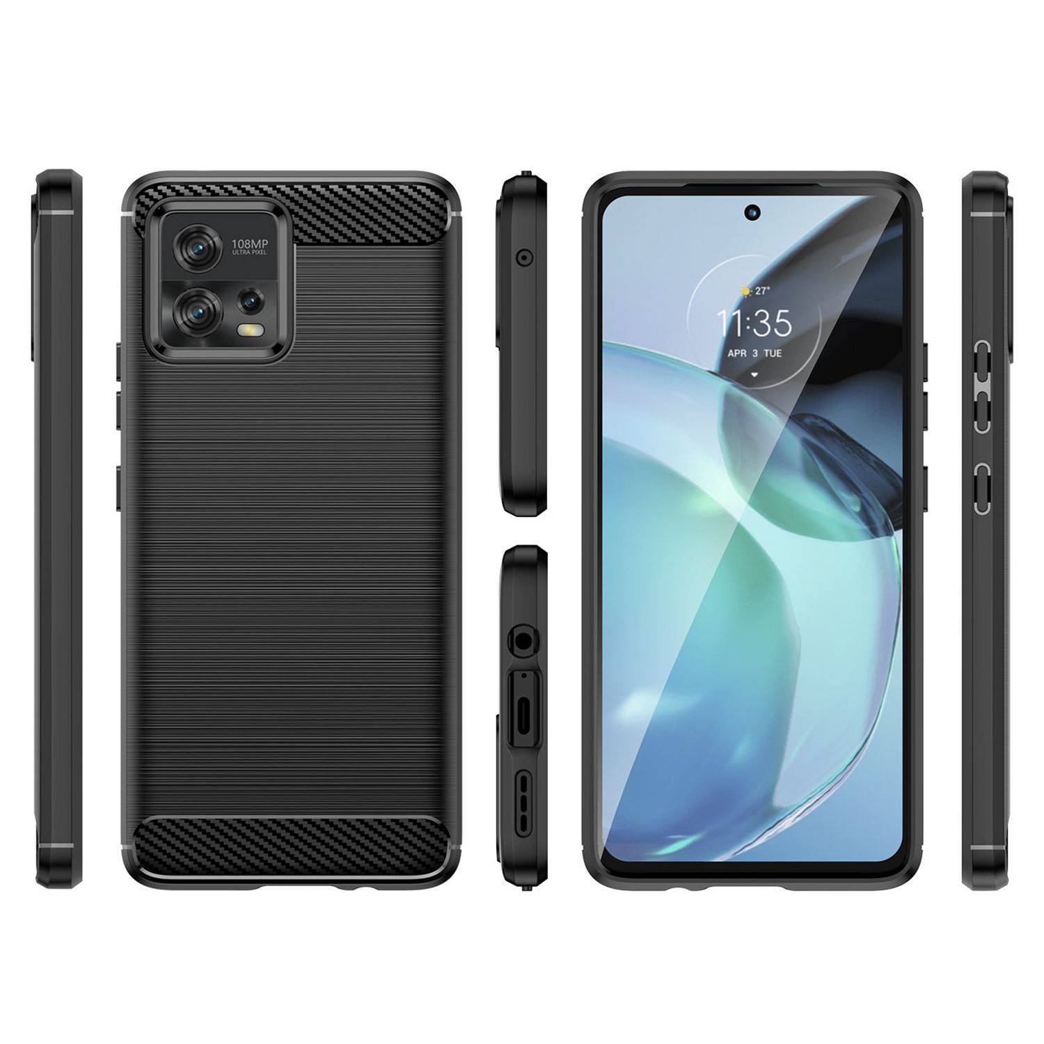 Carbon Case Hülle kompatibel mit Motorola Moto G72 flexible Silikon Carbon Hülle schwarz