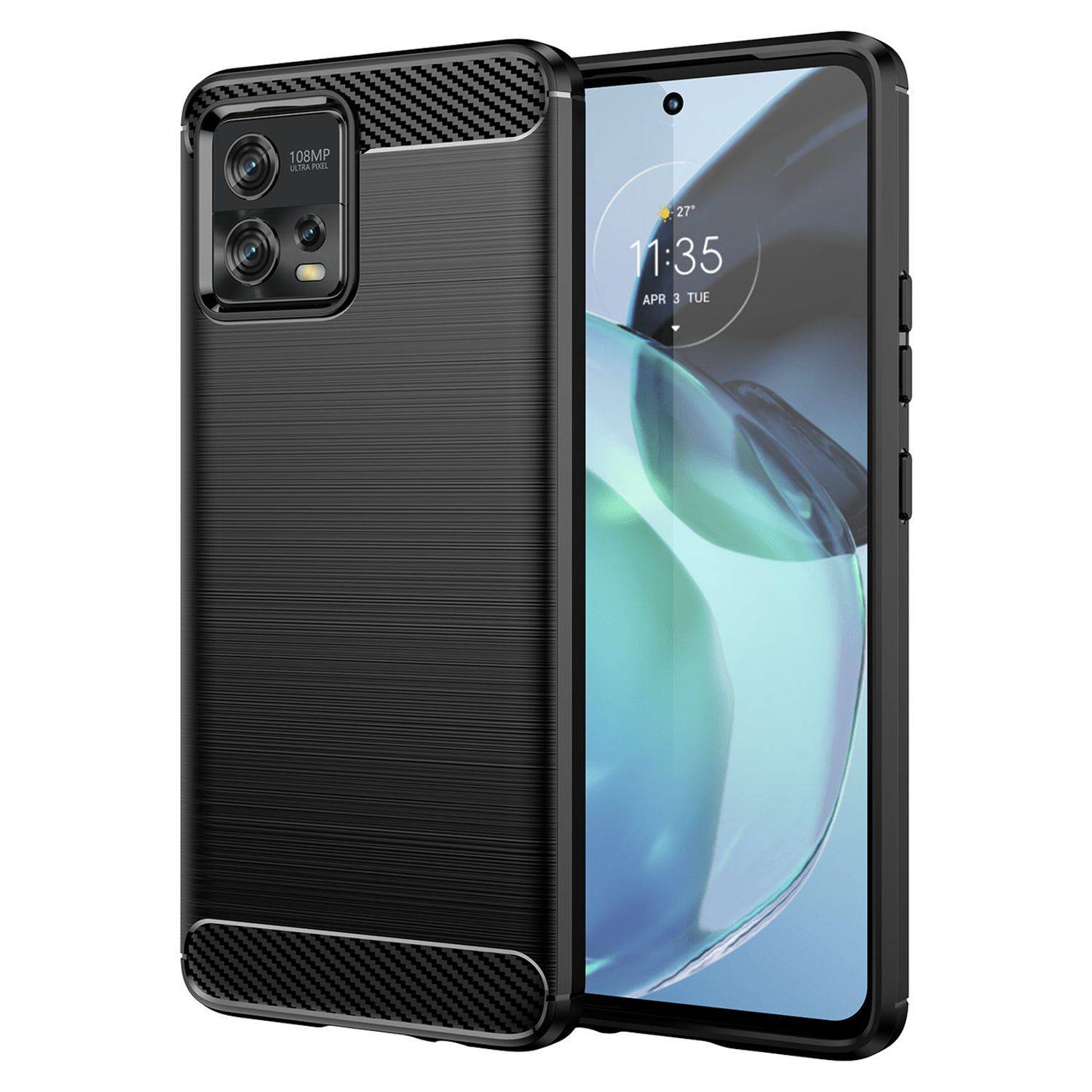 Carbon Case Hülle kompatibel mit Realme C33 flexible Silikon Carbon Hülle schwarz