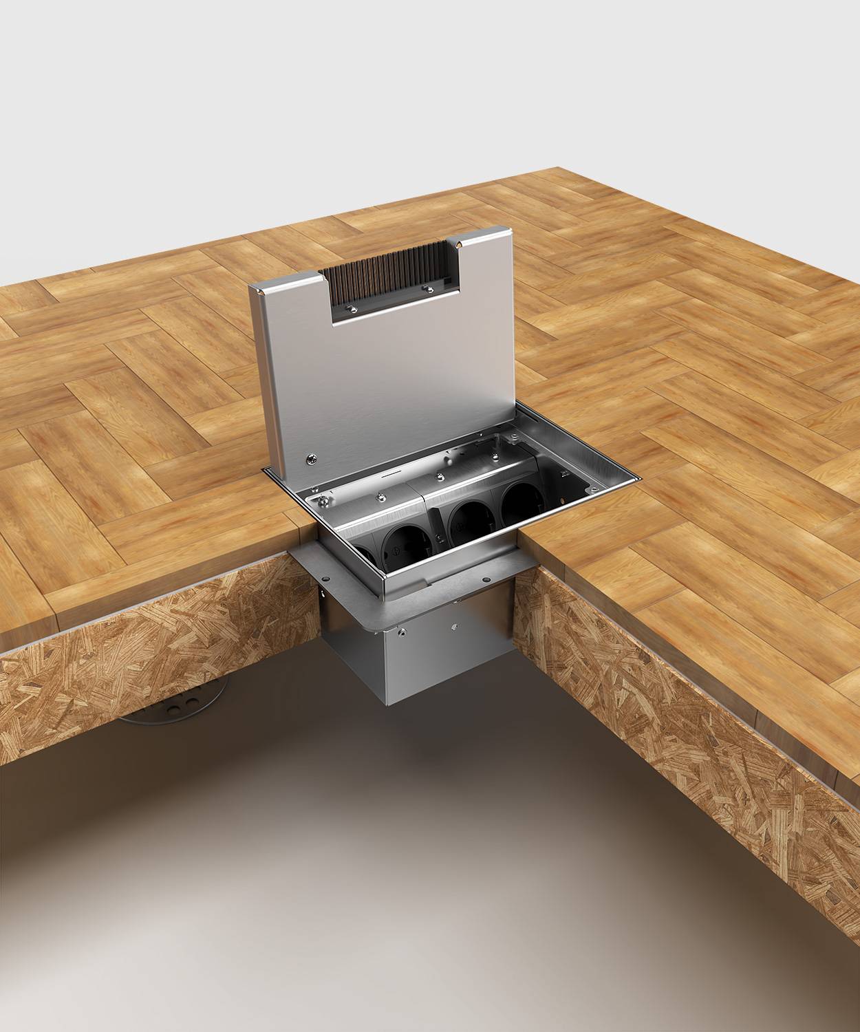 Bodensteckdose/ Bodentank 8904H; 3x Schuko, 1x RJ45 2fach,