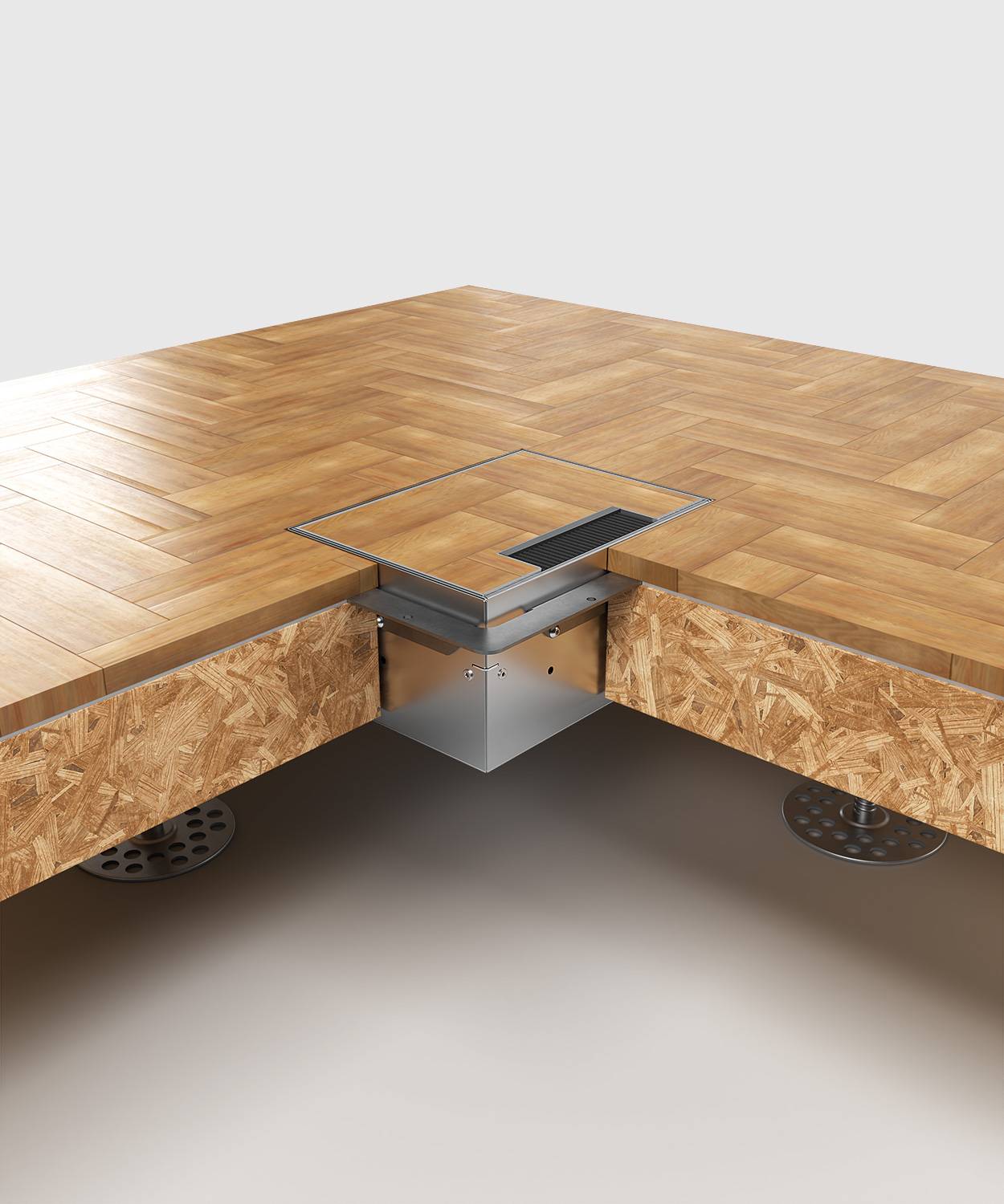 Bodensteckdose/ Bodentank 8904H; 2x Schuko, 1x RJ45 2fach, 1x Antenne,