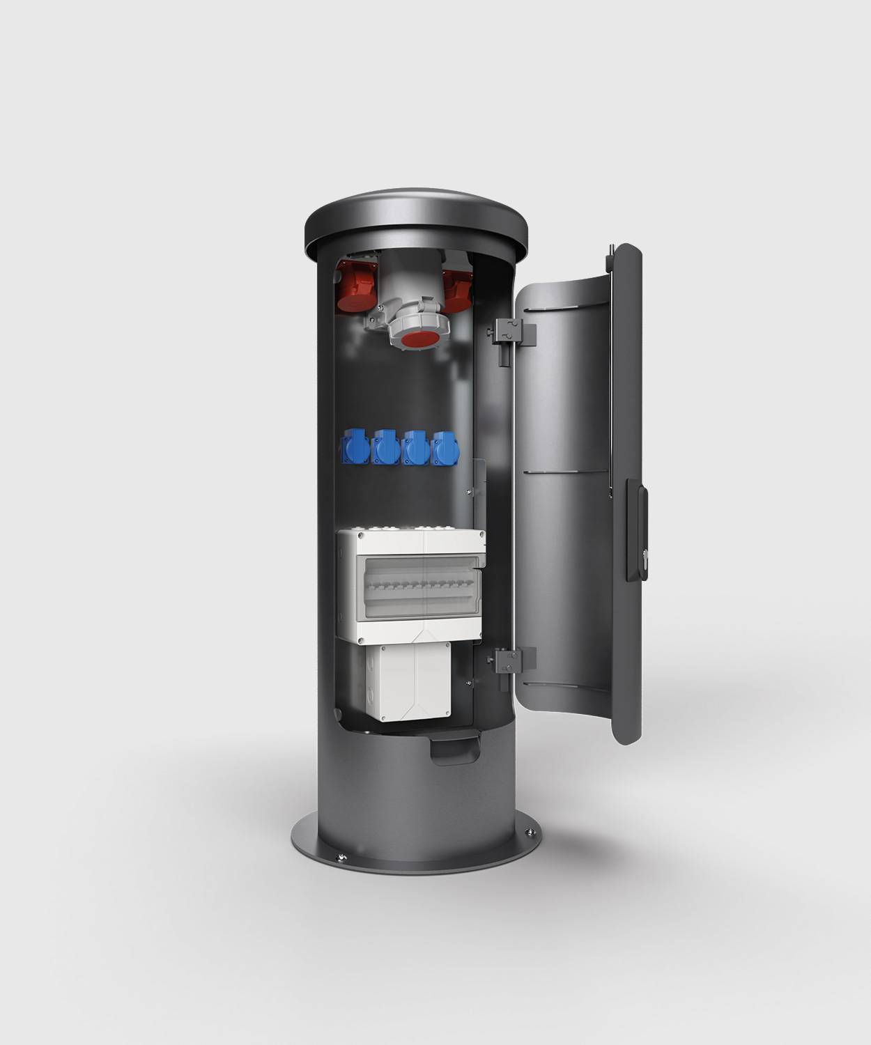 Energiesäule ESP24; 1x CEE 5/32A 400V, 1x CEE 5/16A 400V, 4x Schuko, FI/LS- Absicherung, Wasseranschluss, RAL, SPEDITION