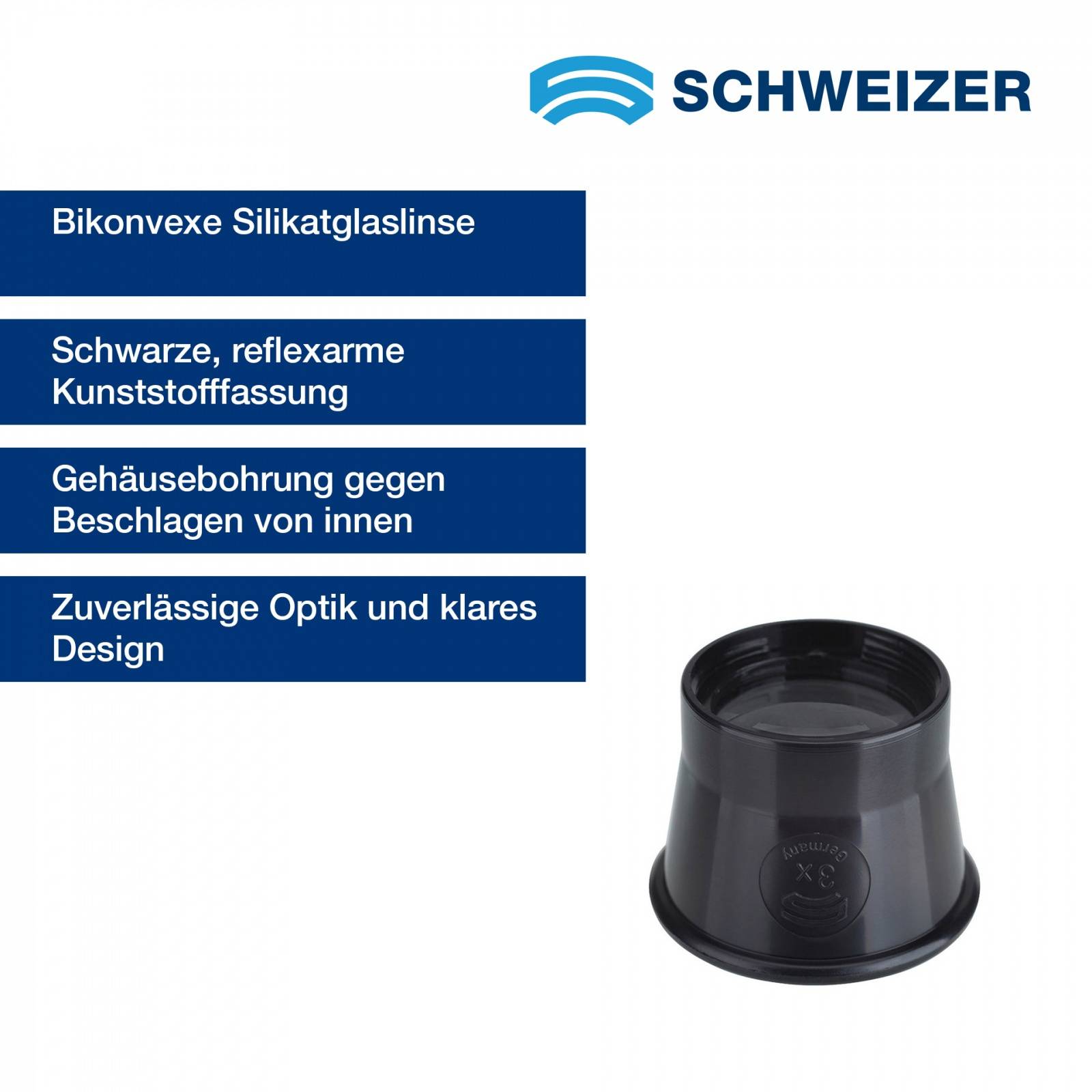 SCHWEIZER Uhrmacherlupe GLAS 3 x / Ø 25 mm, bikonvex 