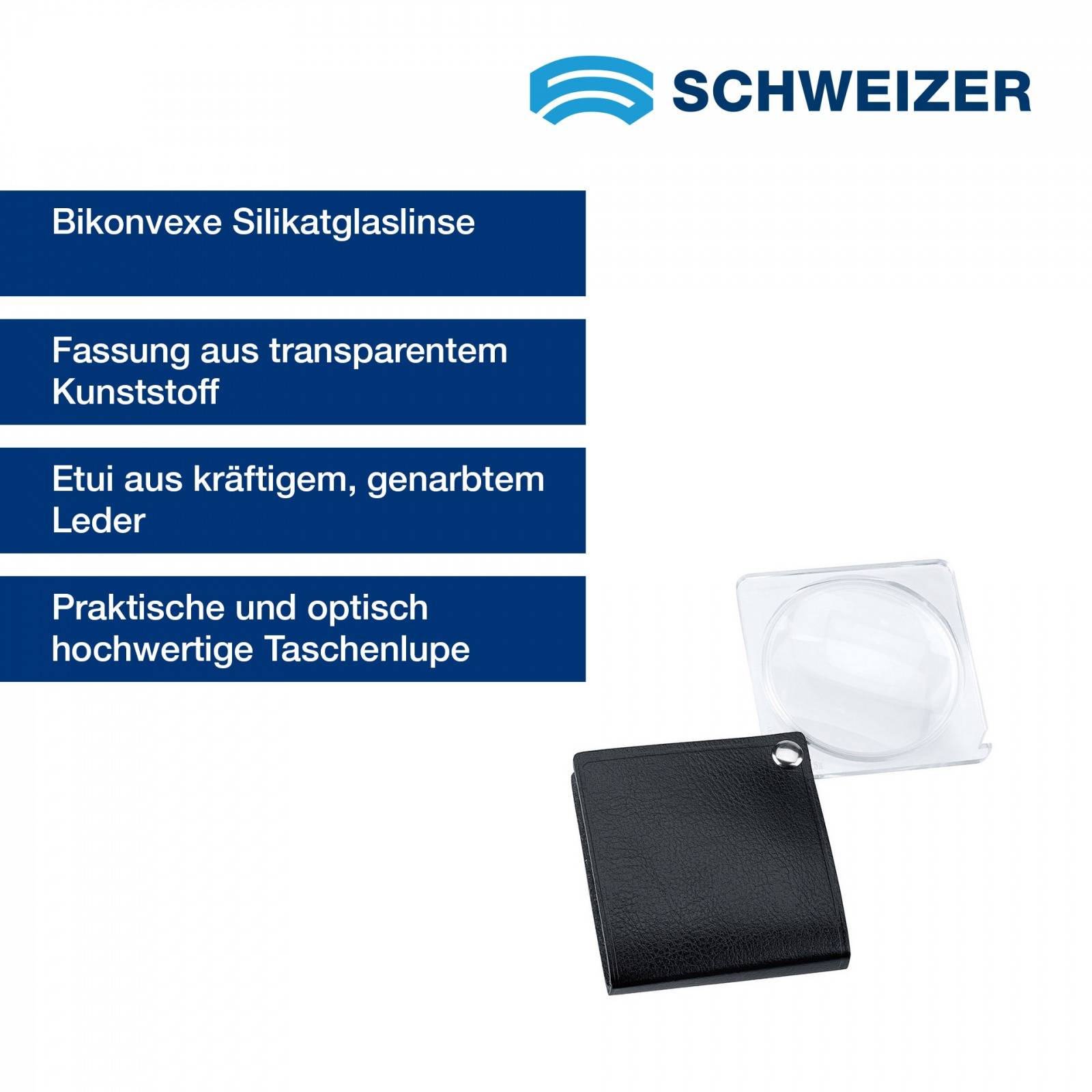 SCHWEIZER Taschenlupe ECONOMIC graphit eckig 3,5 x / Ø 60 mm, bikonvex 