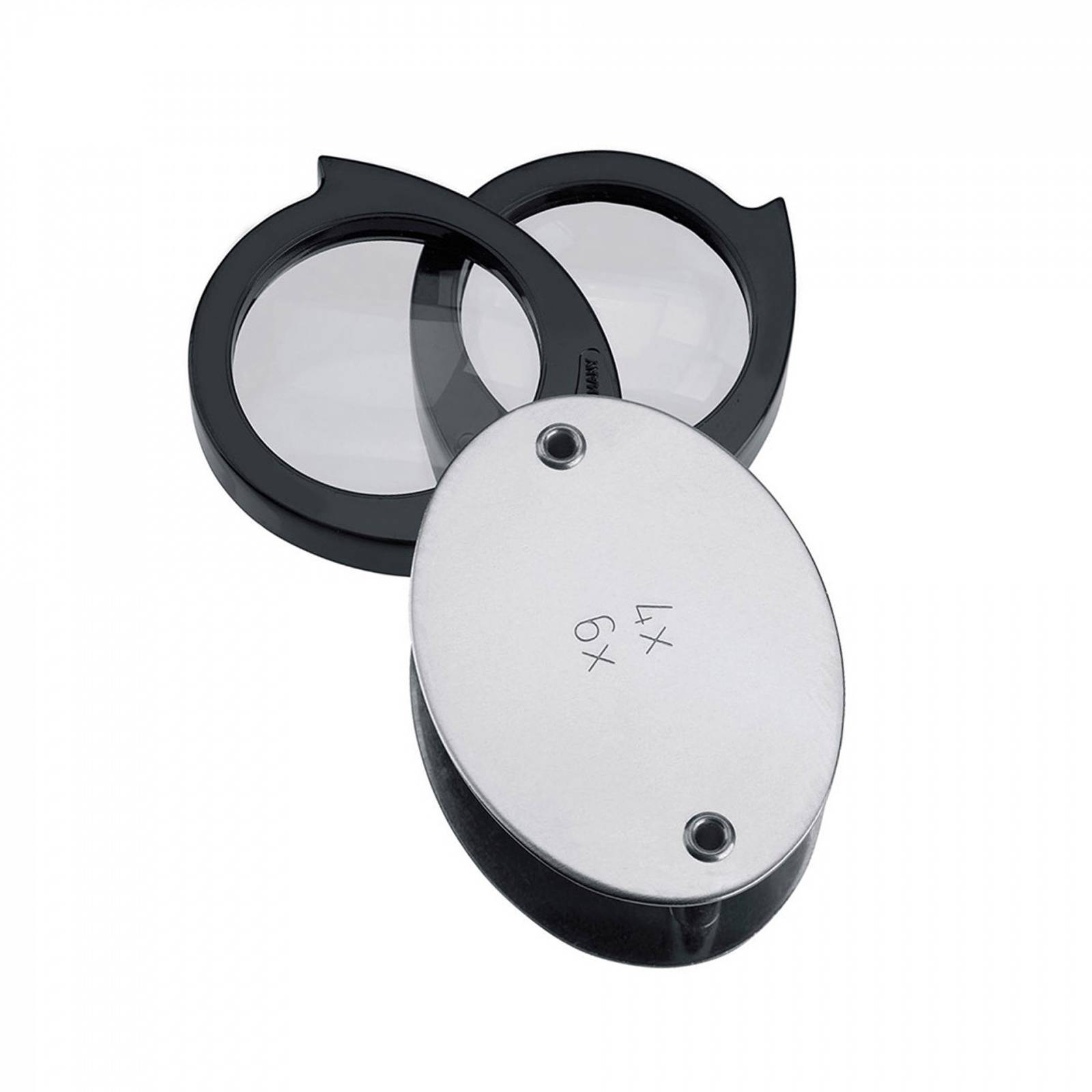 SCHWEIZER Einschlaglupe EDELSTAHL 4 x +6 x =10 x / Ø 30 mm, bikonvex 