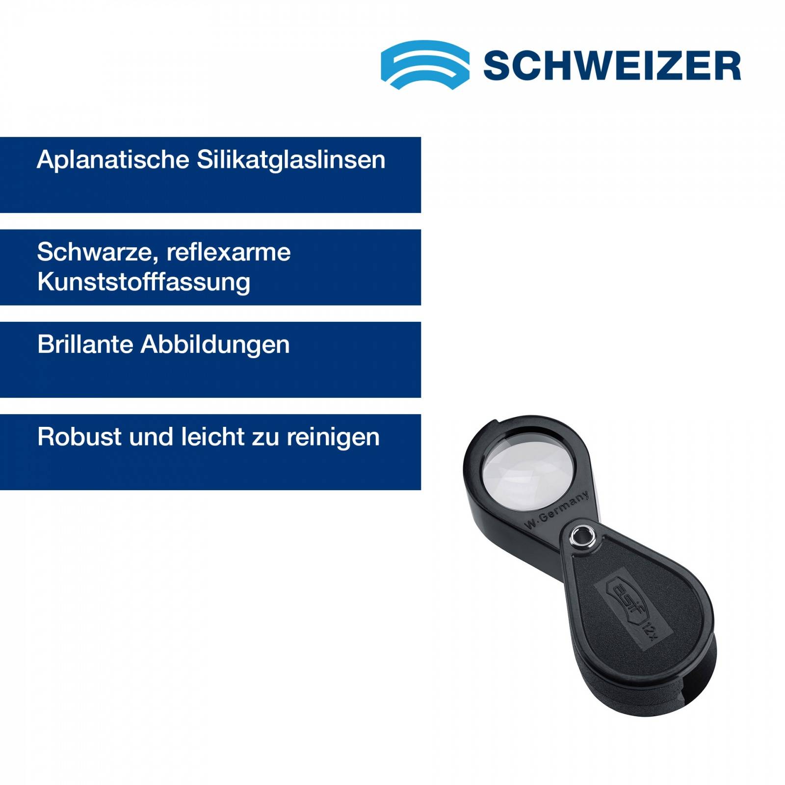 SCHWEIZER Einschlaglupe KUNSTSTOFF 12 x / Ø 22,8 mm, aplanatisch