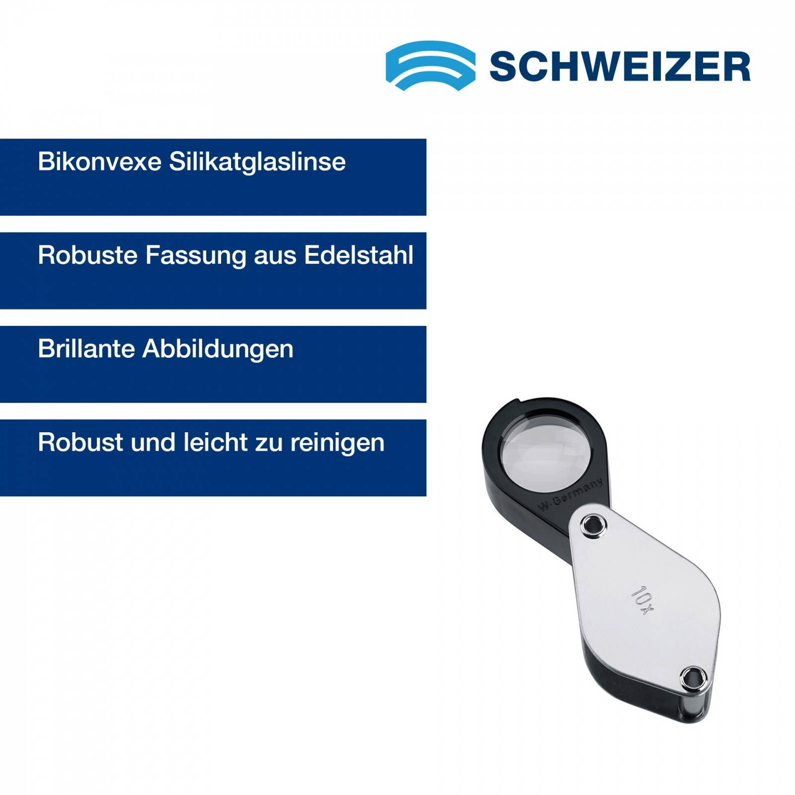 SCHWEIZER Einschlaglupe EDELSTAHL 10 x / Ø 22,8 mm, aplanatisch