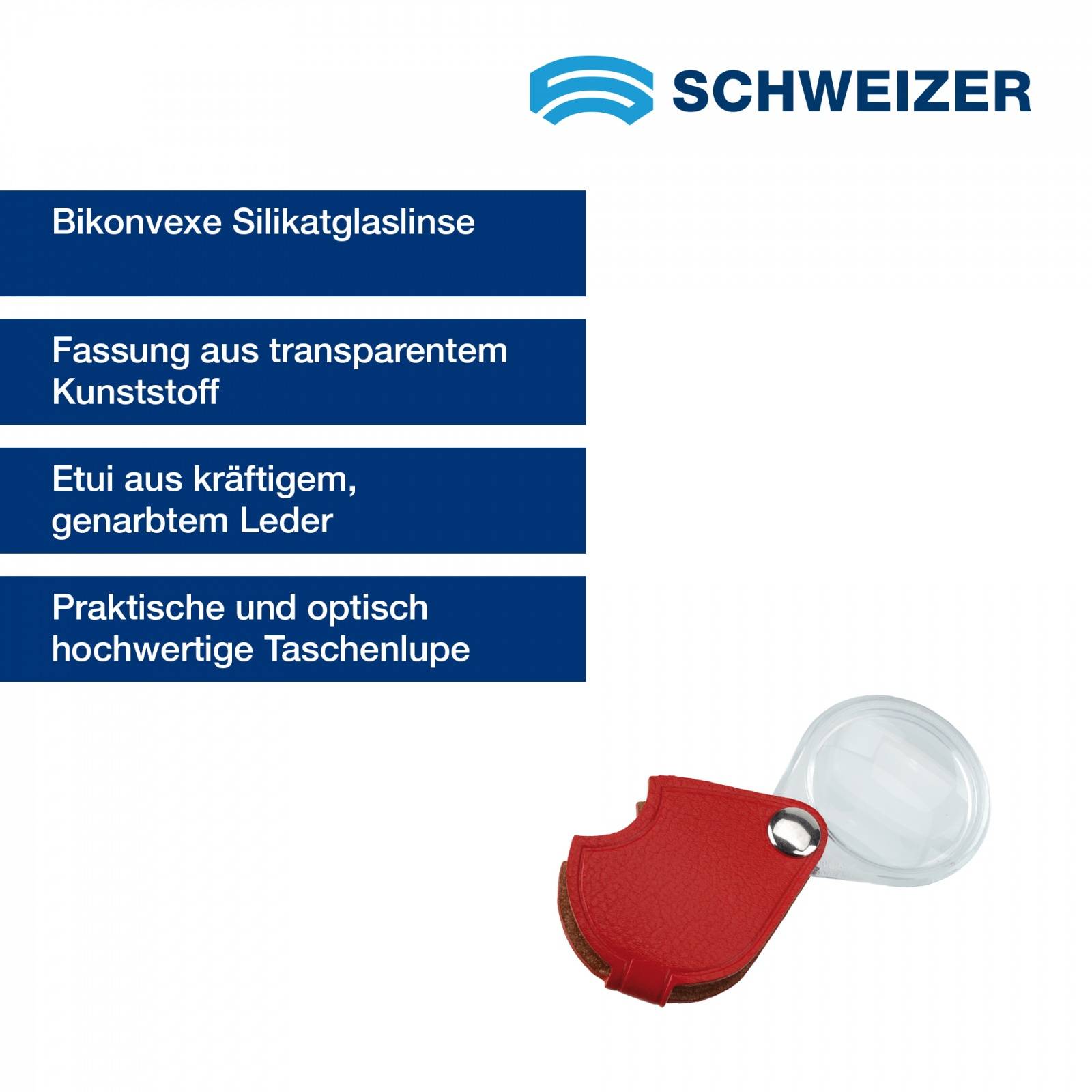 SCHWEIZER Taschenlupe ECONOMIC rot 5 x / Ø 30 mm, bikonvex 