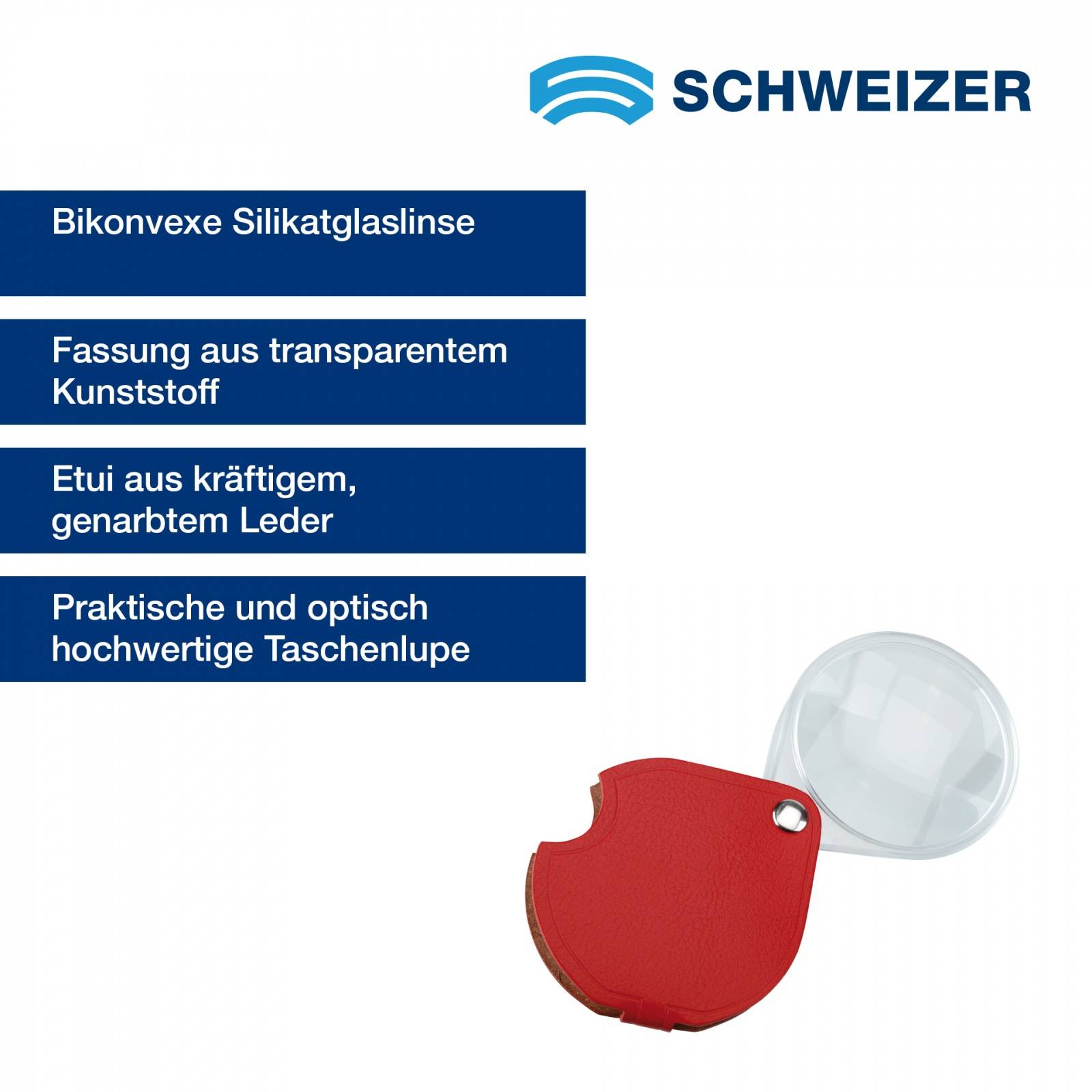 SCHWEIZER Taschenlupe ECONOMIC rot 3,5 x / Ø 60 mm, bikonvex 