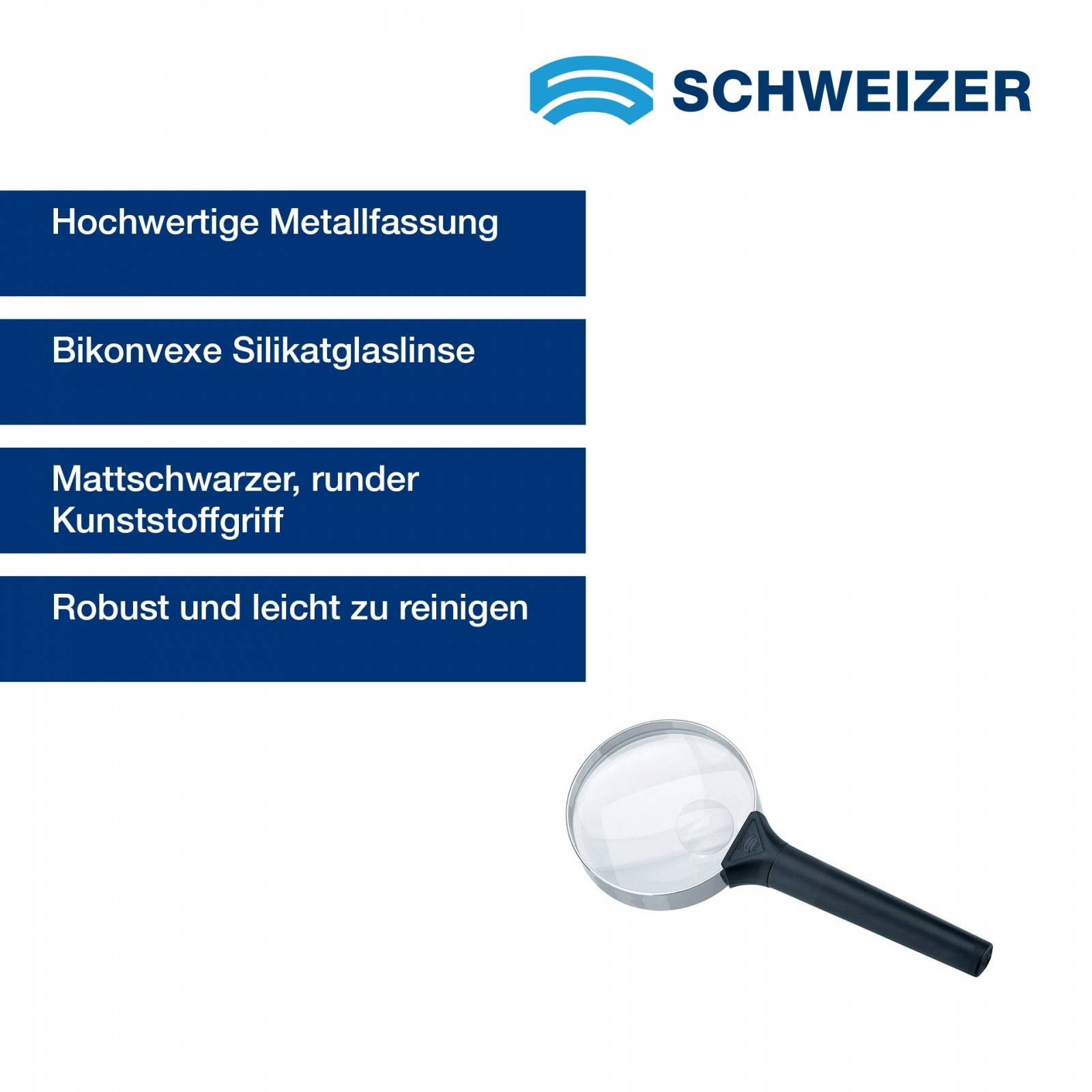 SCHWEIZER Handlupe BIFOCUS 2,5 x / 5 x / Ø 75 / 22,8 mm, bifokal, bikonvex 