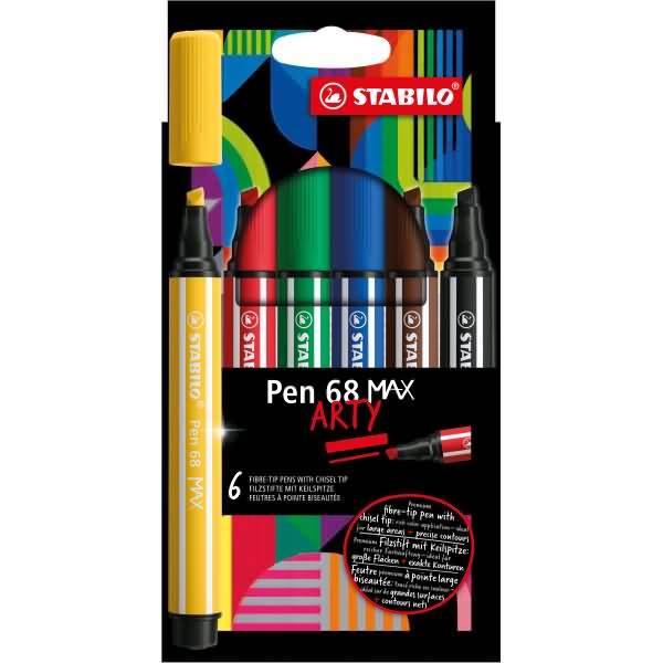 STABILO - Pen 68 MAX - 6 Farben - Schwarz - Blau - Braun - Grün - Rot - Gelb - 5 mm - 1 mm - Mehrfarbig - Rund