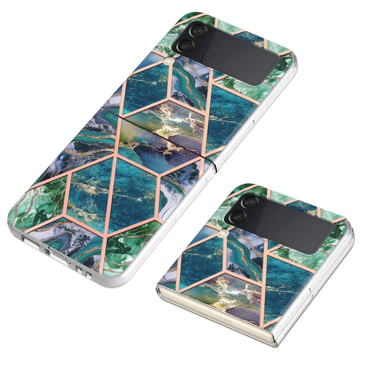 Für Samsung Galaxy Z Flip4 Electroplating Splicing Marmor TPU Hülle Schutz Cover Handy Tasche Muster / Motiv Blau/Grün Hülle Etuis Muster